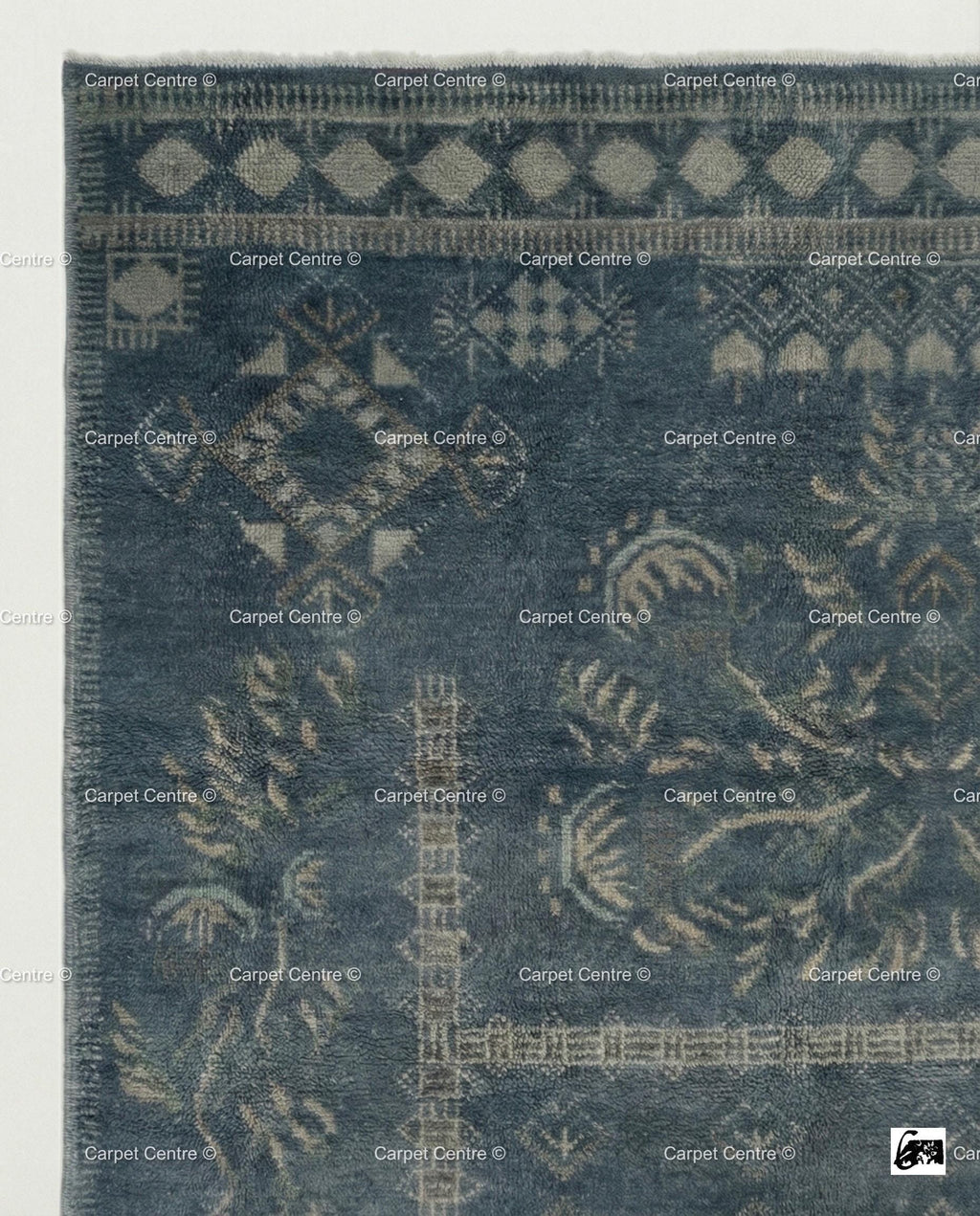 Slate Blue Hand Knotted Oushak Wool Rug, Turkish Vintage Area Carpet