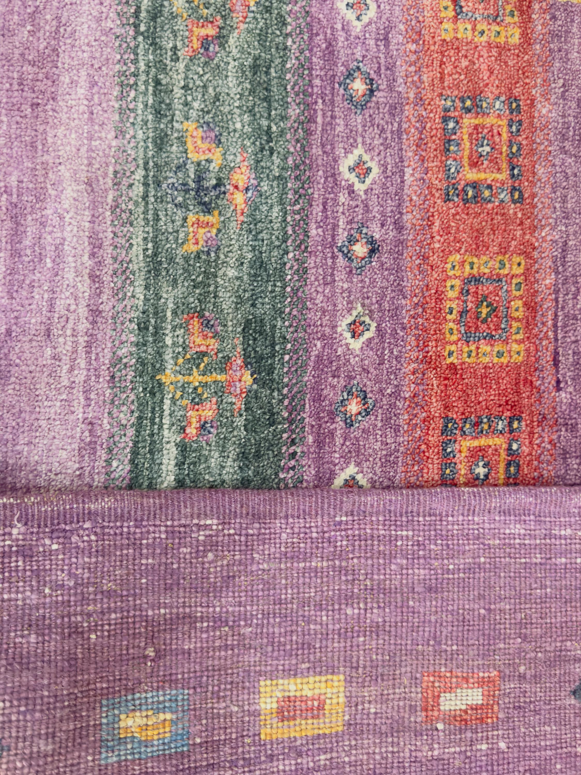Hand Knotted Wool Rug | Purple Gabbeh Style Tribal Pattern, Multicolor Accents