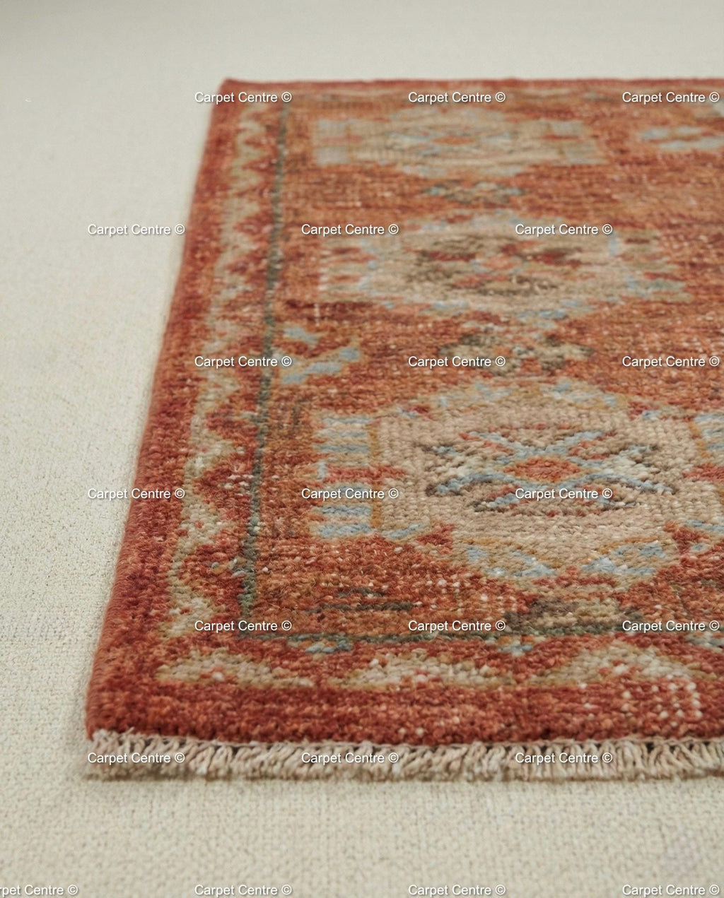 Hand-Knotted Oushak Rug – Terracotta Rust Wool Pile, Geometric Turkish Style 8x10 9x12 10x14 Area Rug Bedroom Living Room