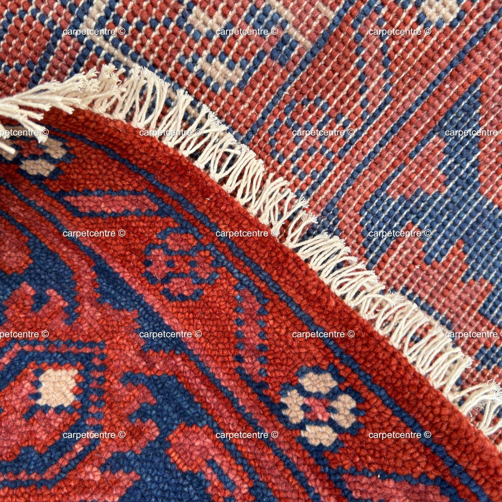 Dark Red Oushak Rug, Navy Blue Heriz Medallion, Hand Knotted 8x10 9x12 Wool Area Rug, Vintage Persian Style, Burgundy Living Room Carpet