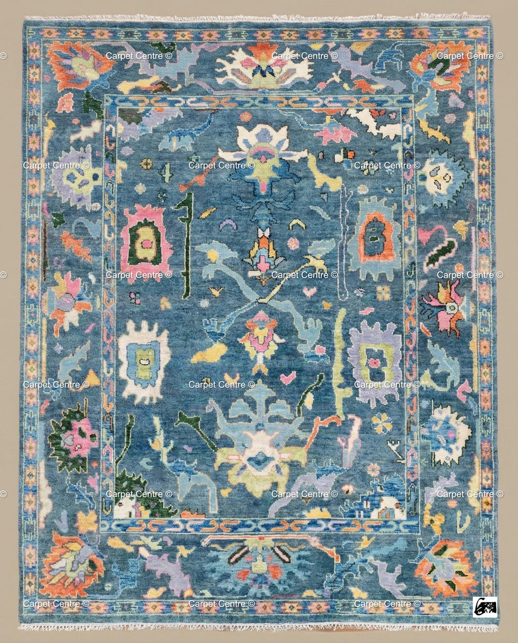 Blue Gabbeh Oushak Rug, Hand Knotted Wool Animal Design
