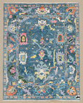 Blue Gabbeh Oushak Rug, Hand Knotted Wool Animal Design