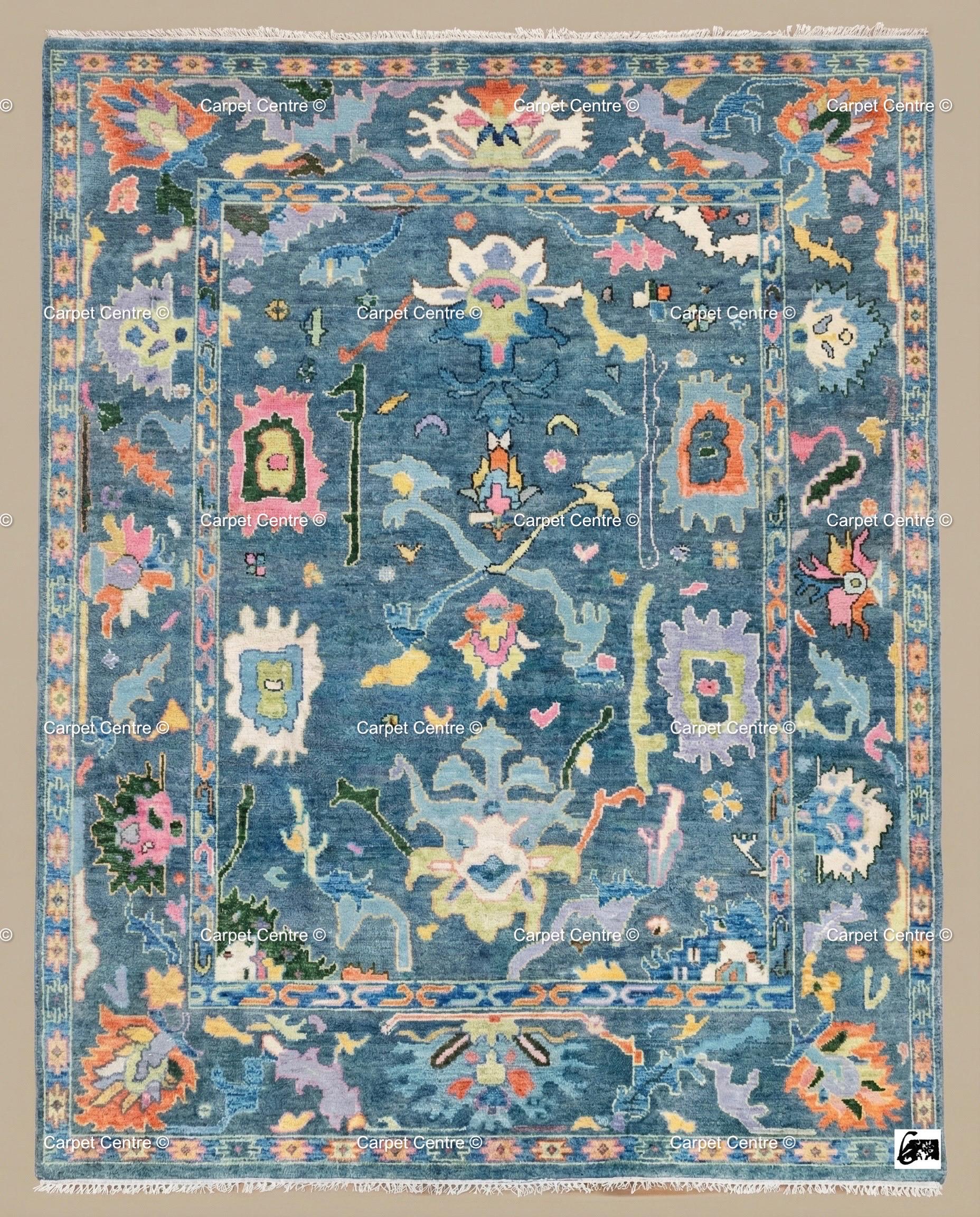 Blue Gabbeh Oushak Rug, Hand Knotted Wool Animal Design