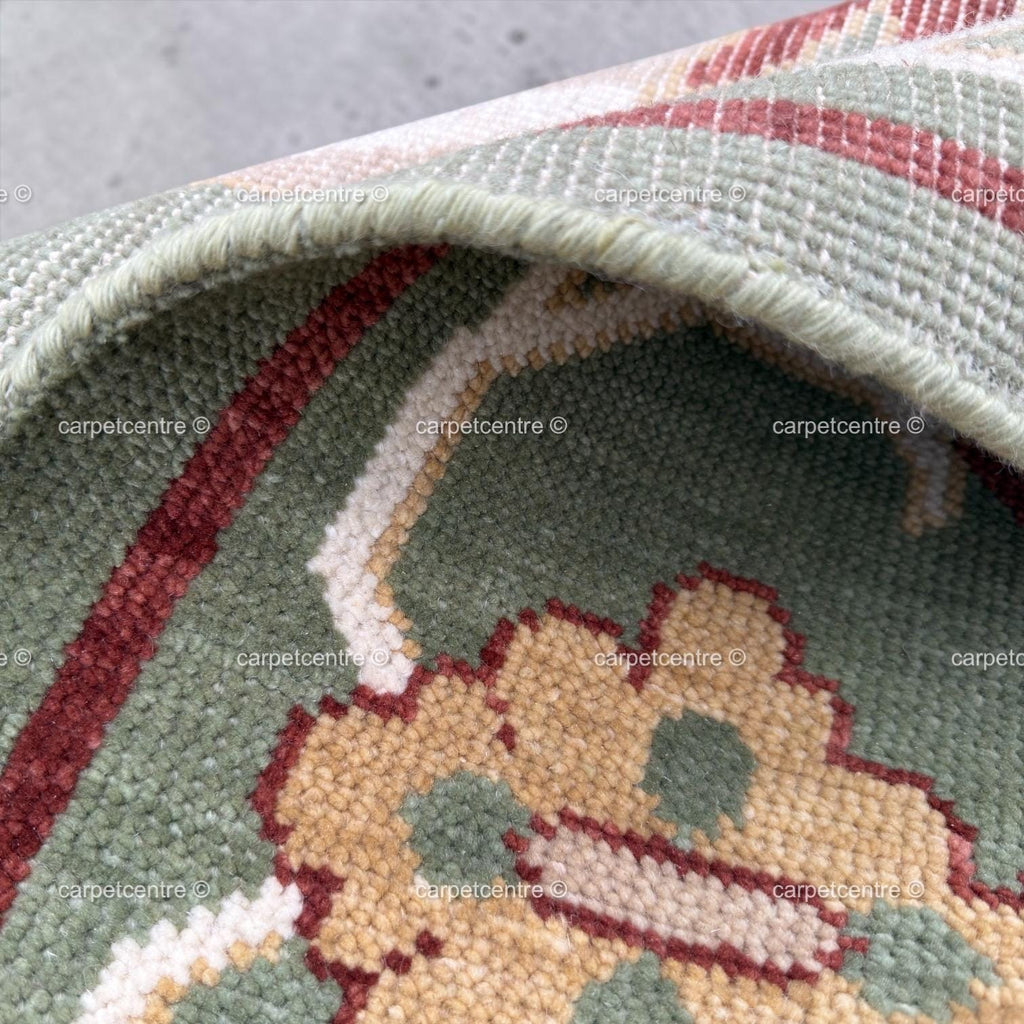 Hand-Knotted Sage Green Oushak Rug | Traditional Turkish Wool Medallion Carpet