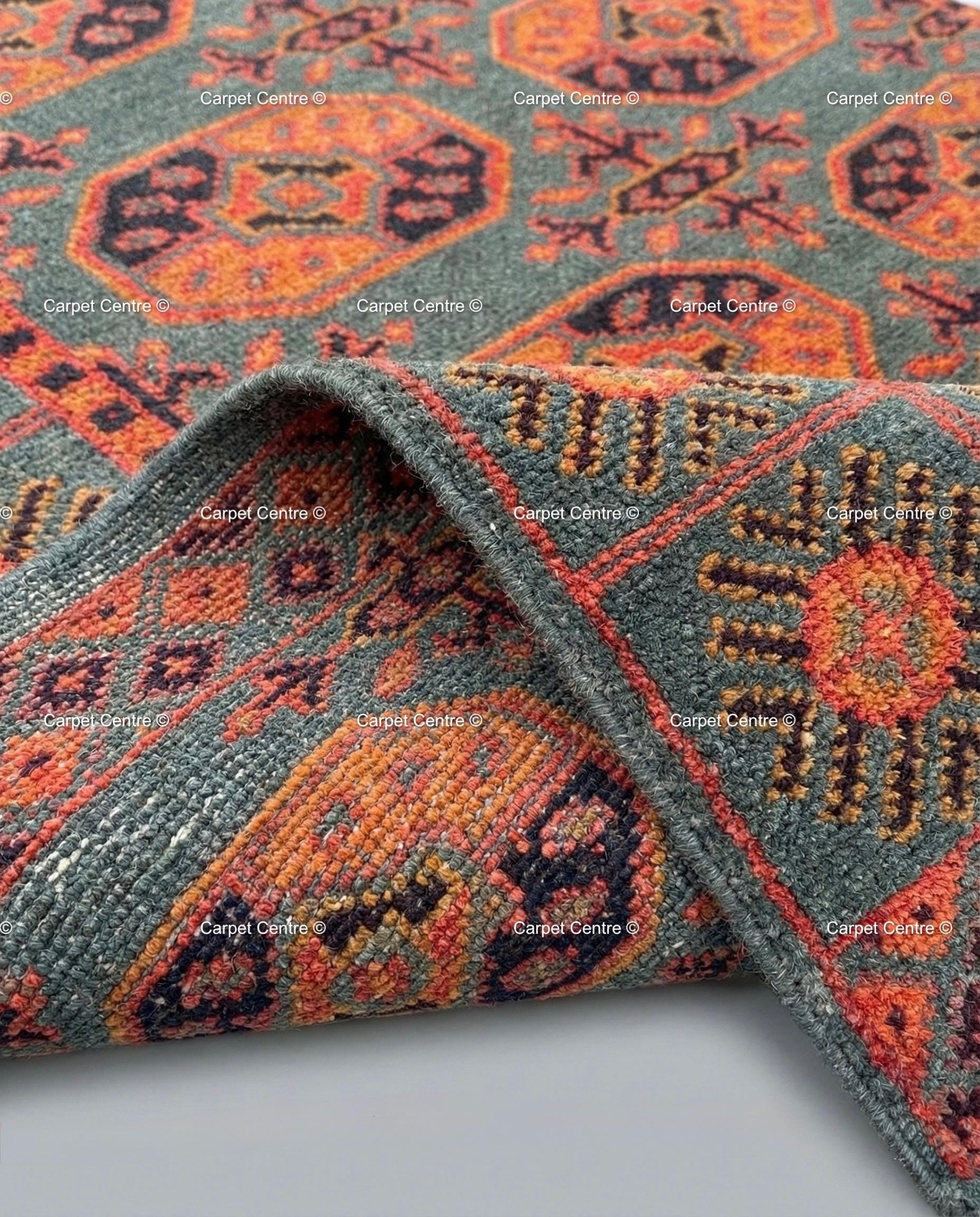 Teal Oushak Rug, Rust Geometric Kazak, Hand Knotted Wool