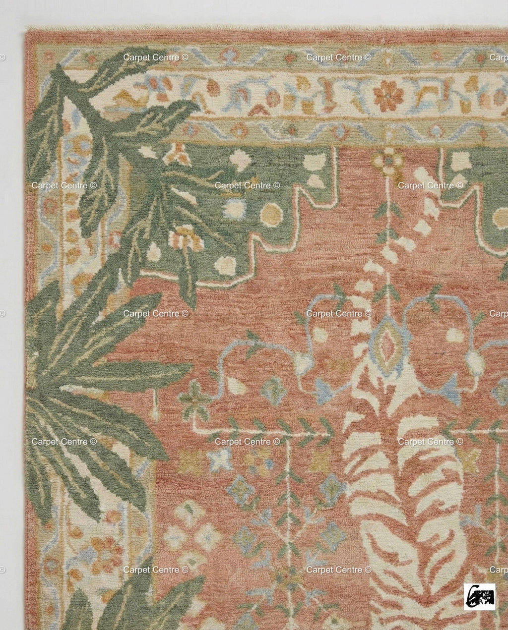 Hand-Knotted Wool Tiger Rug, Terracotta Peach, Tropical Nursery Decor