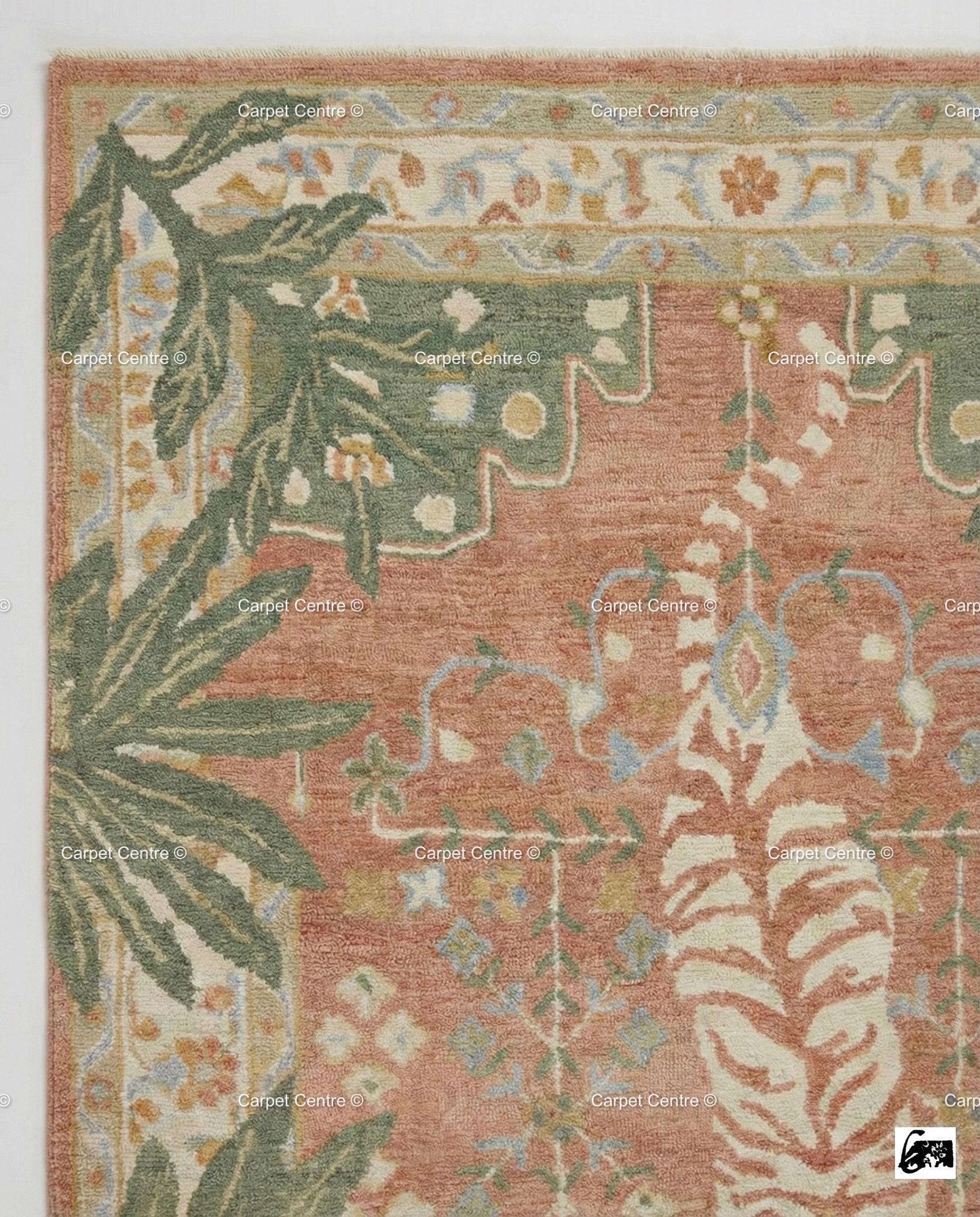 Hand-Knotted Wool Tiger Rug, Terracotta Peach, Tropical Nursery Decor