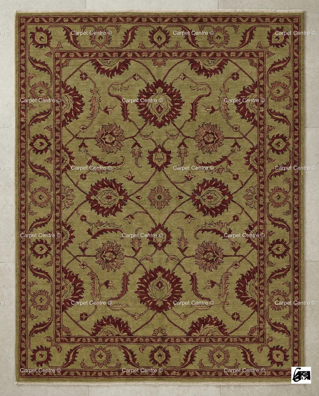Hand-Knotted Wool Oushak Rug, Sage Green Floral, Arts & Crafts Style