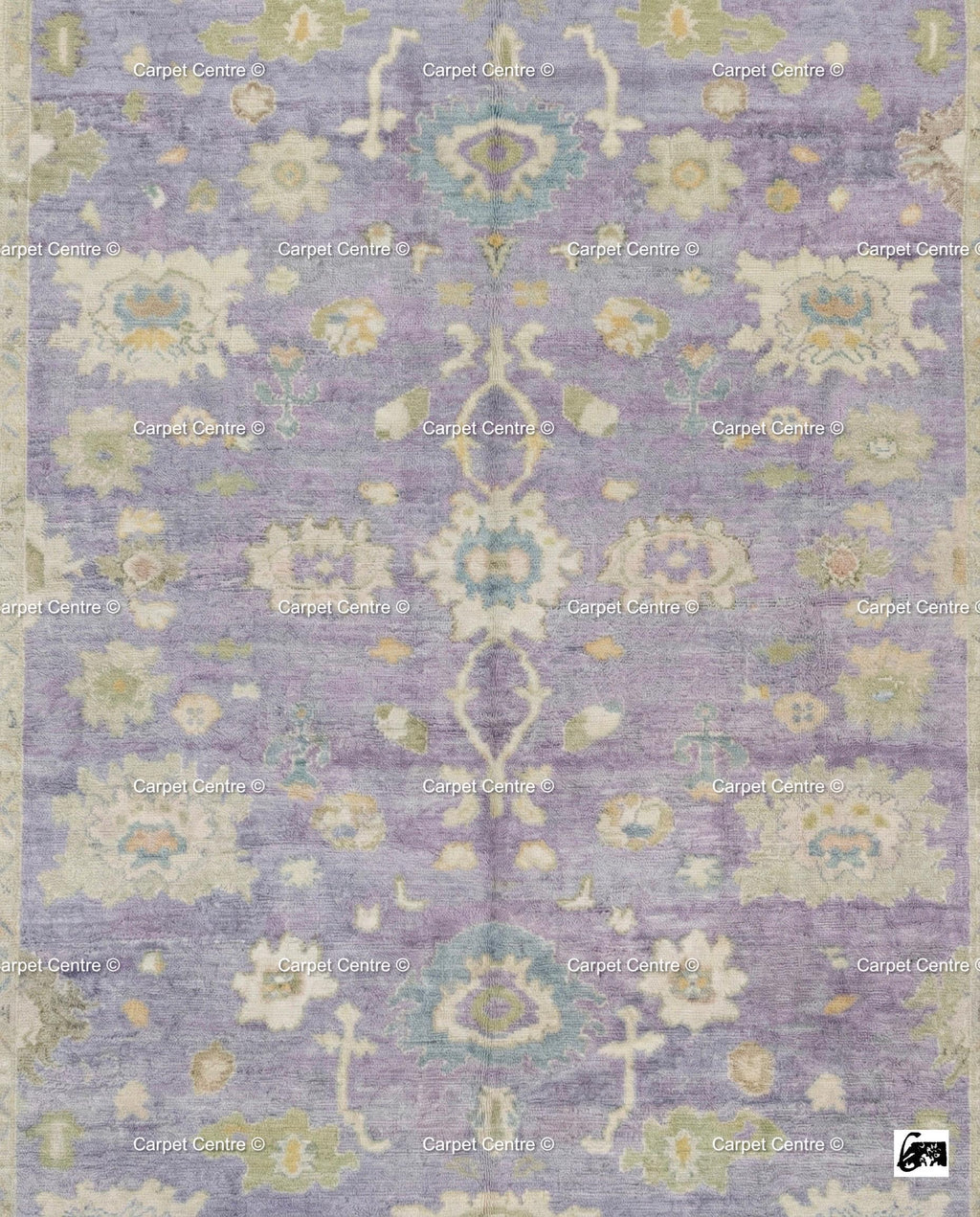 Hand-Knotted Wool Oushak Rug, Lavender Floral, Vintage Style