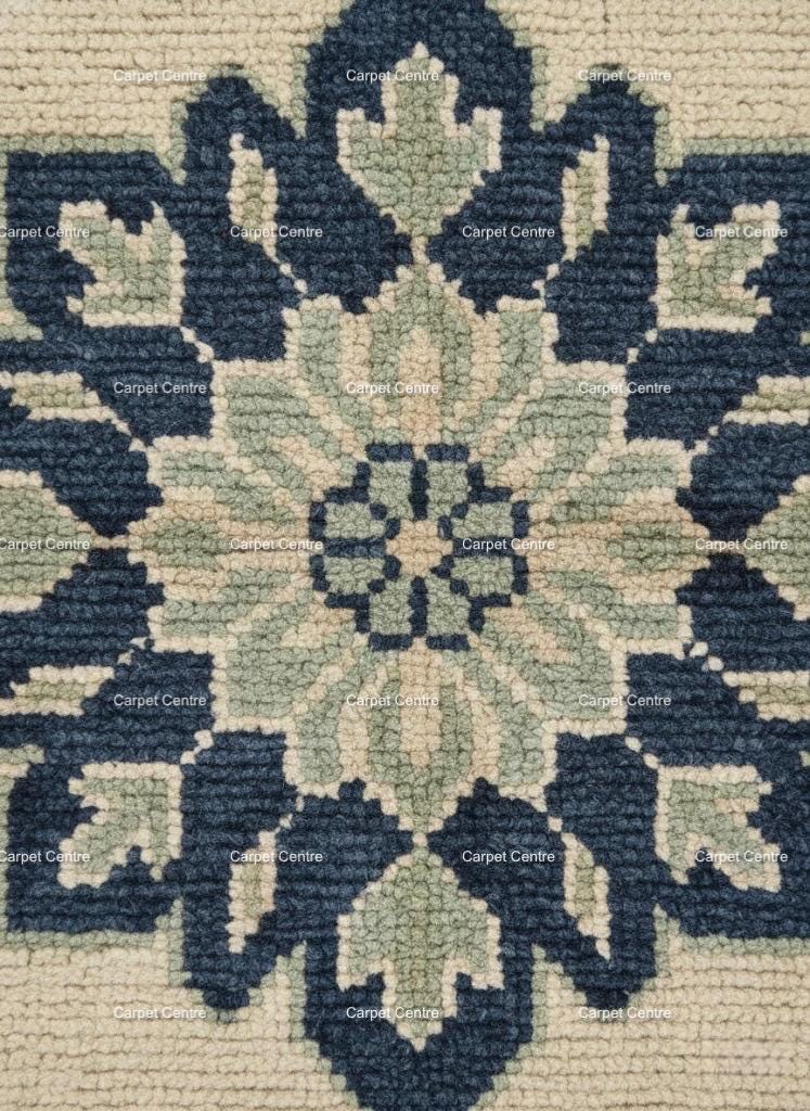 Handmade Ivory Oushak Wool Rug, Navy Blue & Sage Green Floral