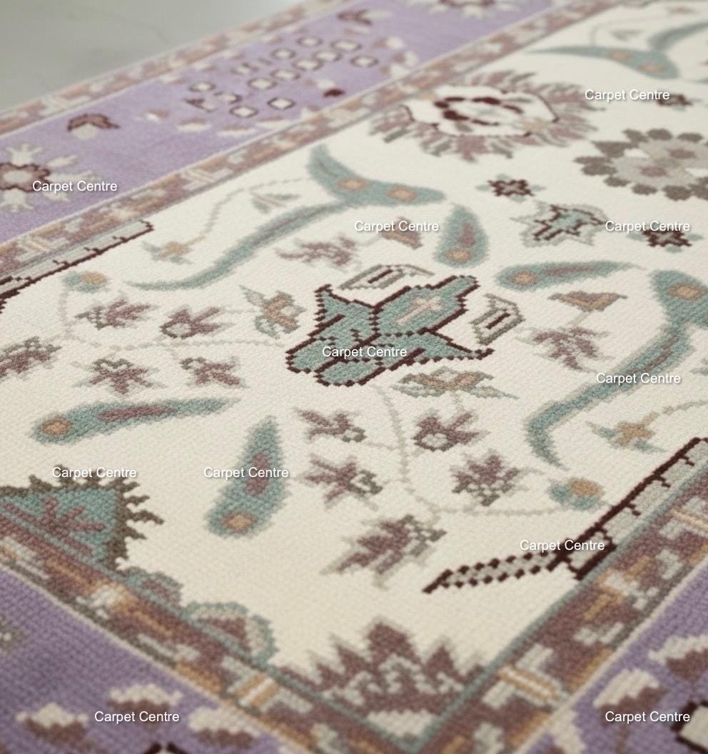 Hand Knotted Oushak Wool Rug | Lilac Bird Motif