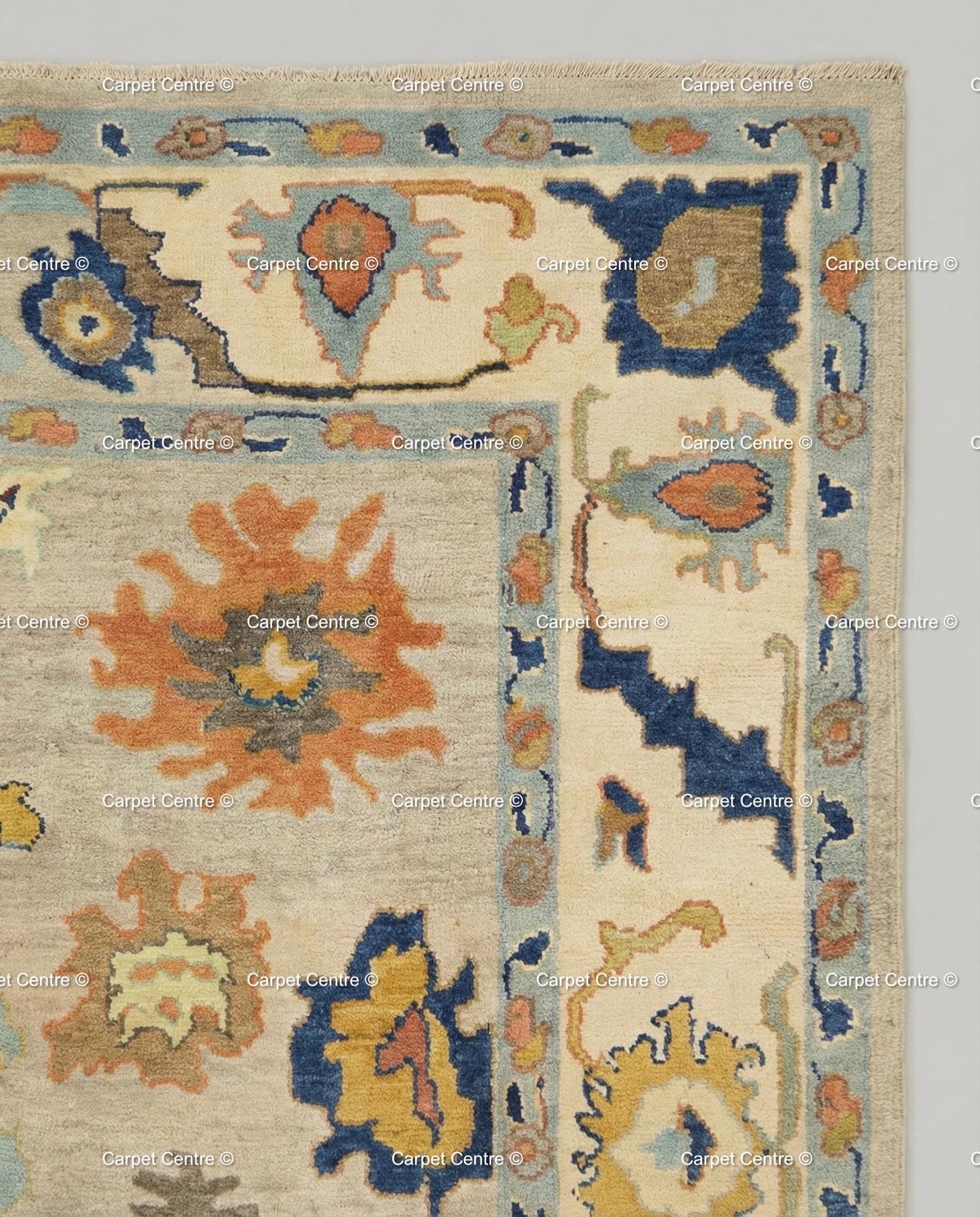 Hand-Knotted Wool Oushak Rug, Tribal Geometric Medallions, 8x10