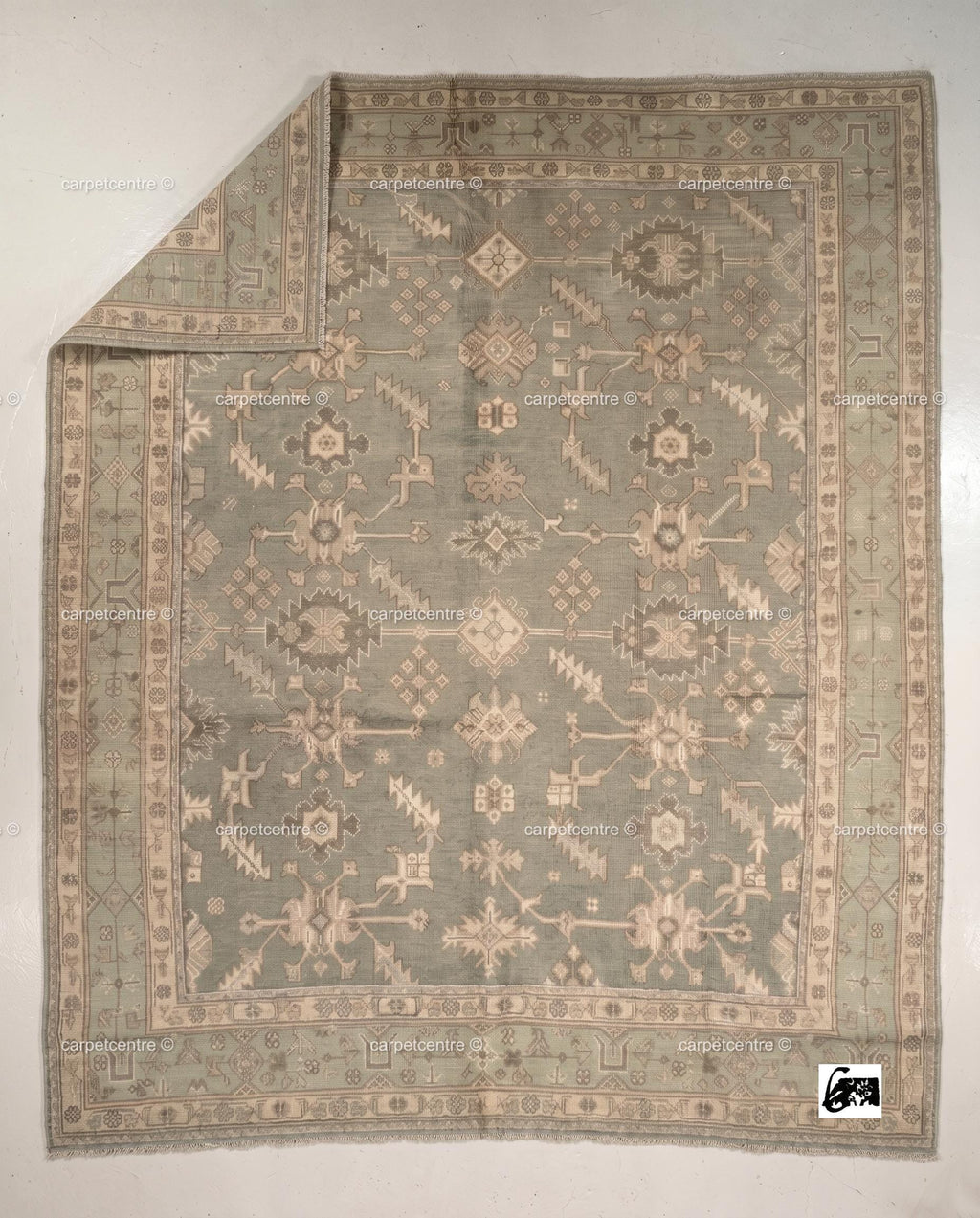 Sage Green Oushak Rug: Hand Knotted New Zealand Wool Carpet, Turkish Design