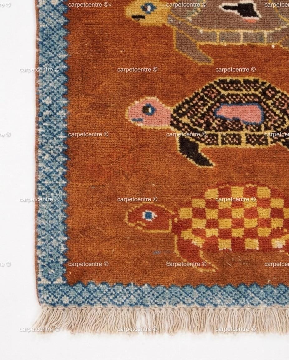 Handmade Wool Runner Rug – Rust Orange Tortoise Turtle Design, Coastal Hallway Carpet