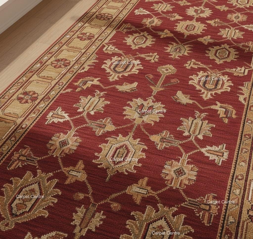 Hand-Knotted Oushak Wool Runner Rug, Wine Red Floral, Custom Size