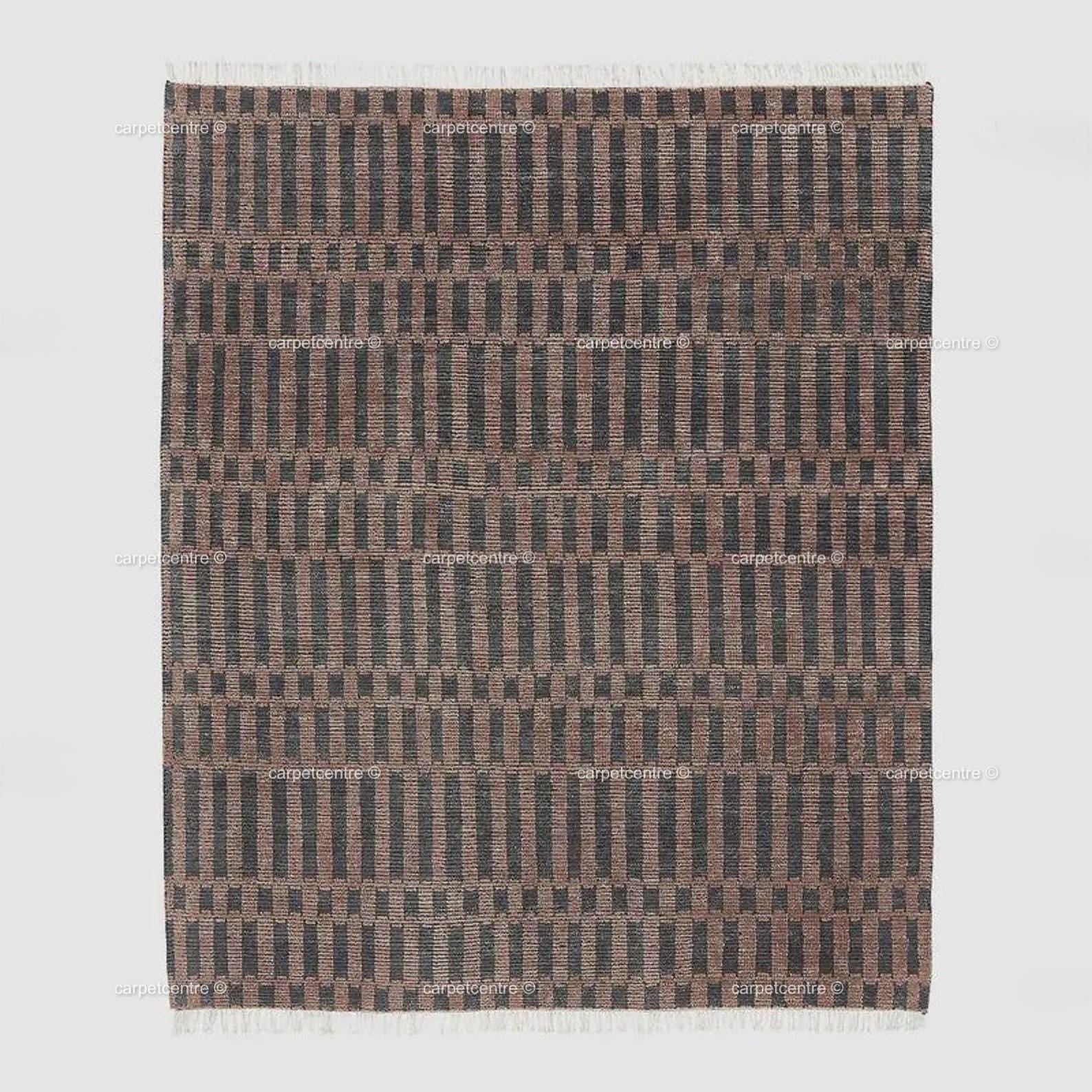 Hand Knotted Wool Rug: Modern Striped, New Zealand Wool, Turkish Knot, Brown Beige Carpet