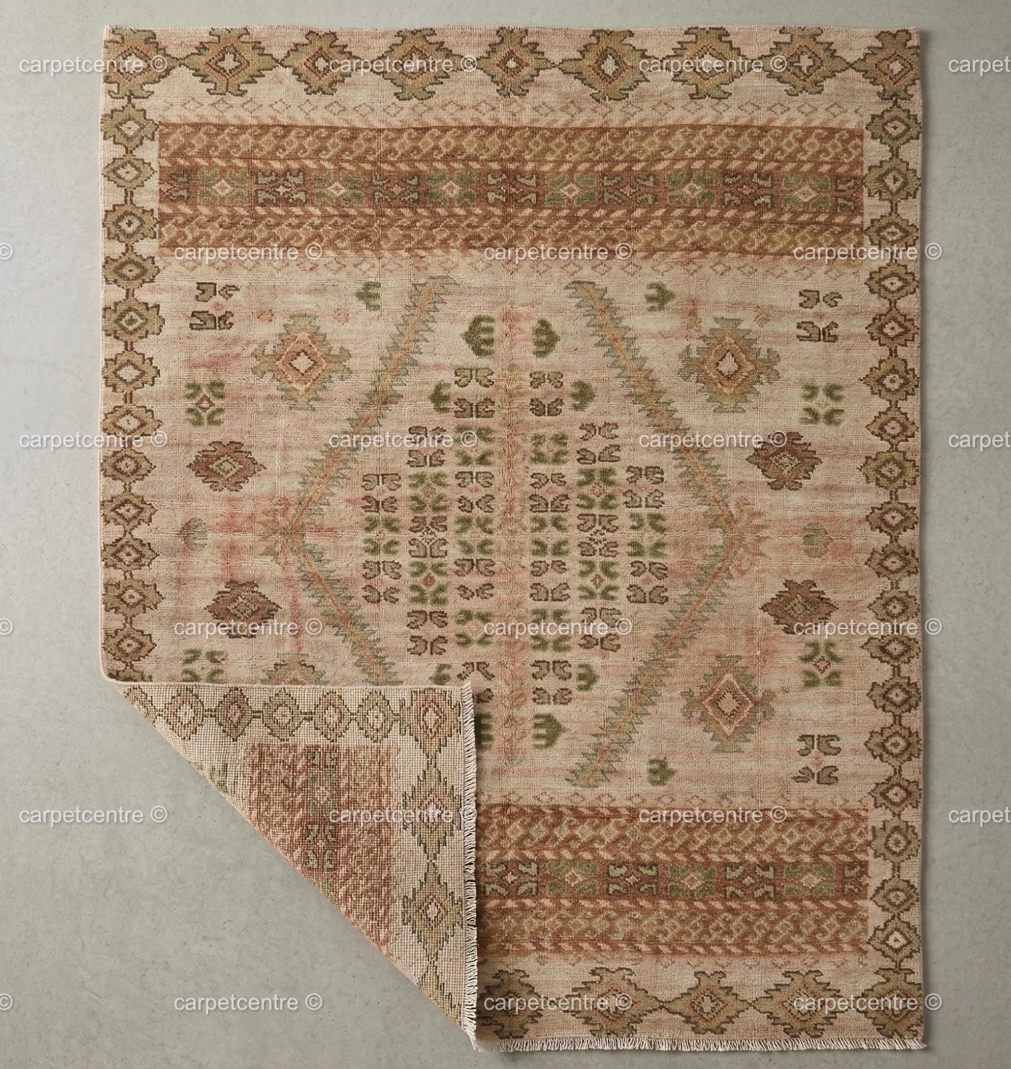 Hand-Knotted Oushak Rug: Muted Sage Green, Terracotta Wool Area Rug (8x10, 9x12)