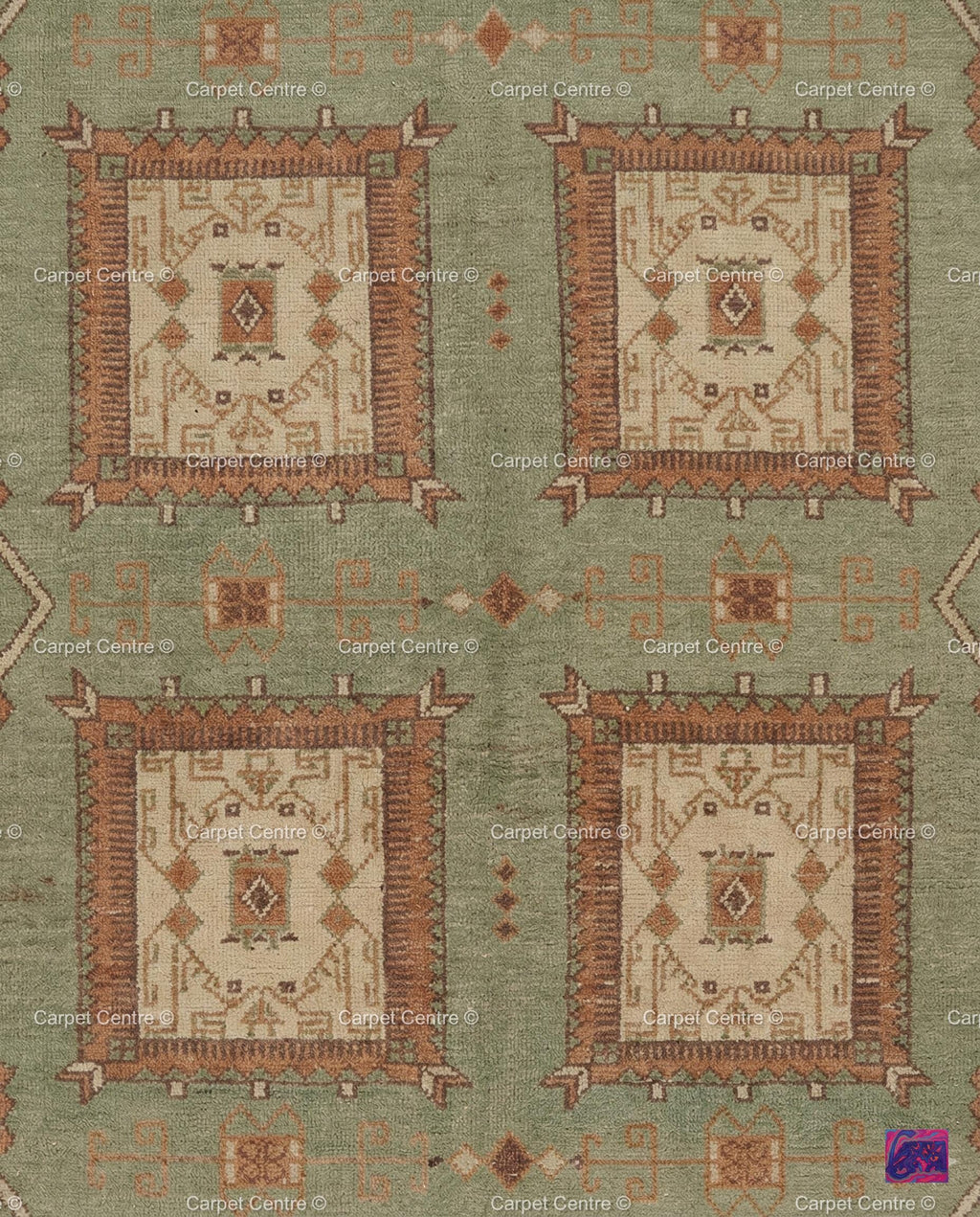Sage Green Oushak Hand Knotted Wool Rug, Southwestern Geometric Medallion Area Rug