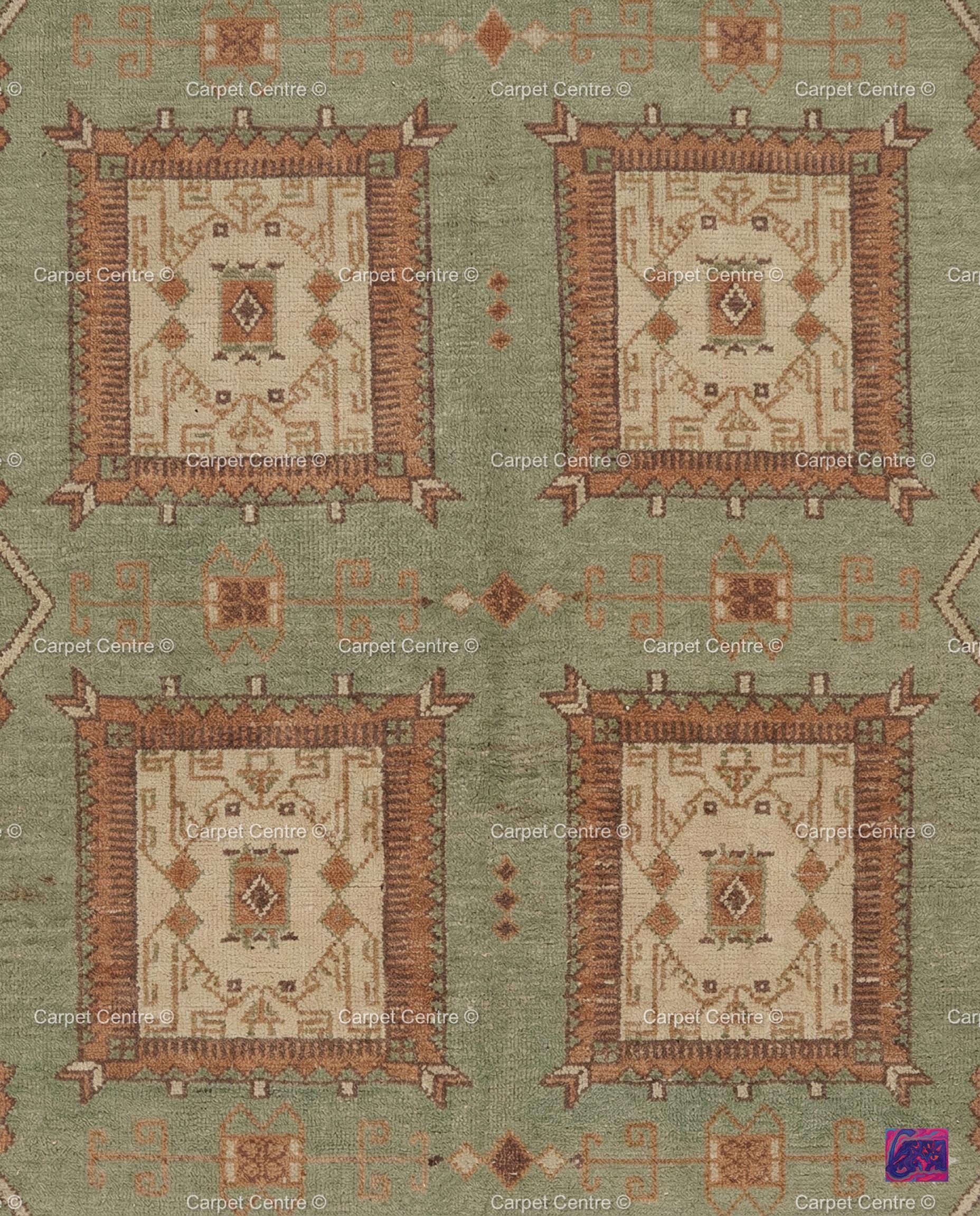Sage Green Oushak Hand Knotted Wool Rug, Southwestern Geometric Medallion Area Rug
