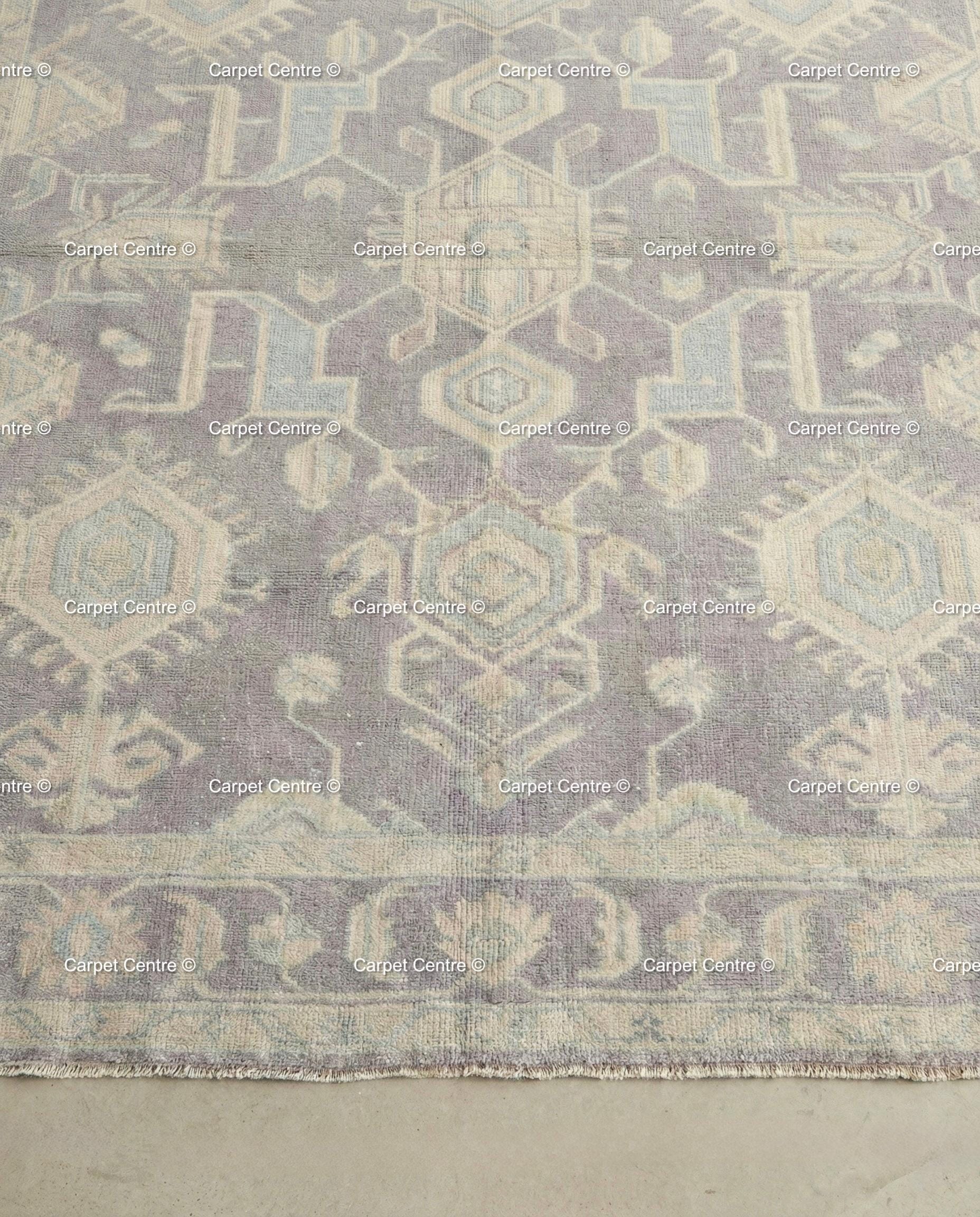 Muted Purple Oushak Rug, Hand-Knotted Wool Geometric Pastel Home Decor