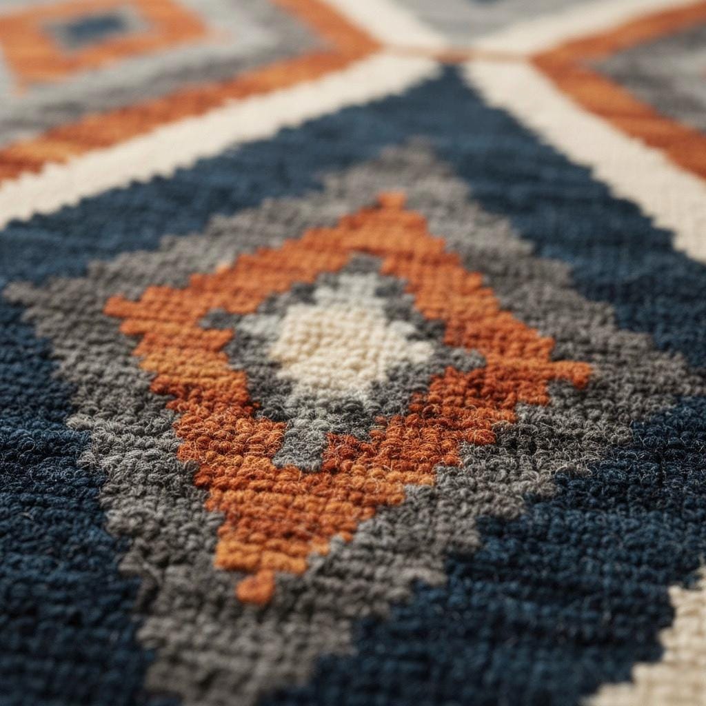 Handwoven Wool Runner Rug: Oushak Geometric Design