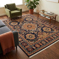 Hand-Knotted Oushak Wool Rug: Navy Blue Rust Tribal Rug, Traditional Decor