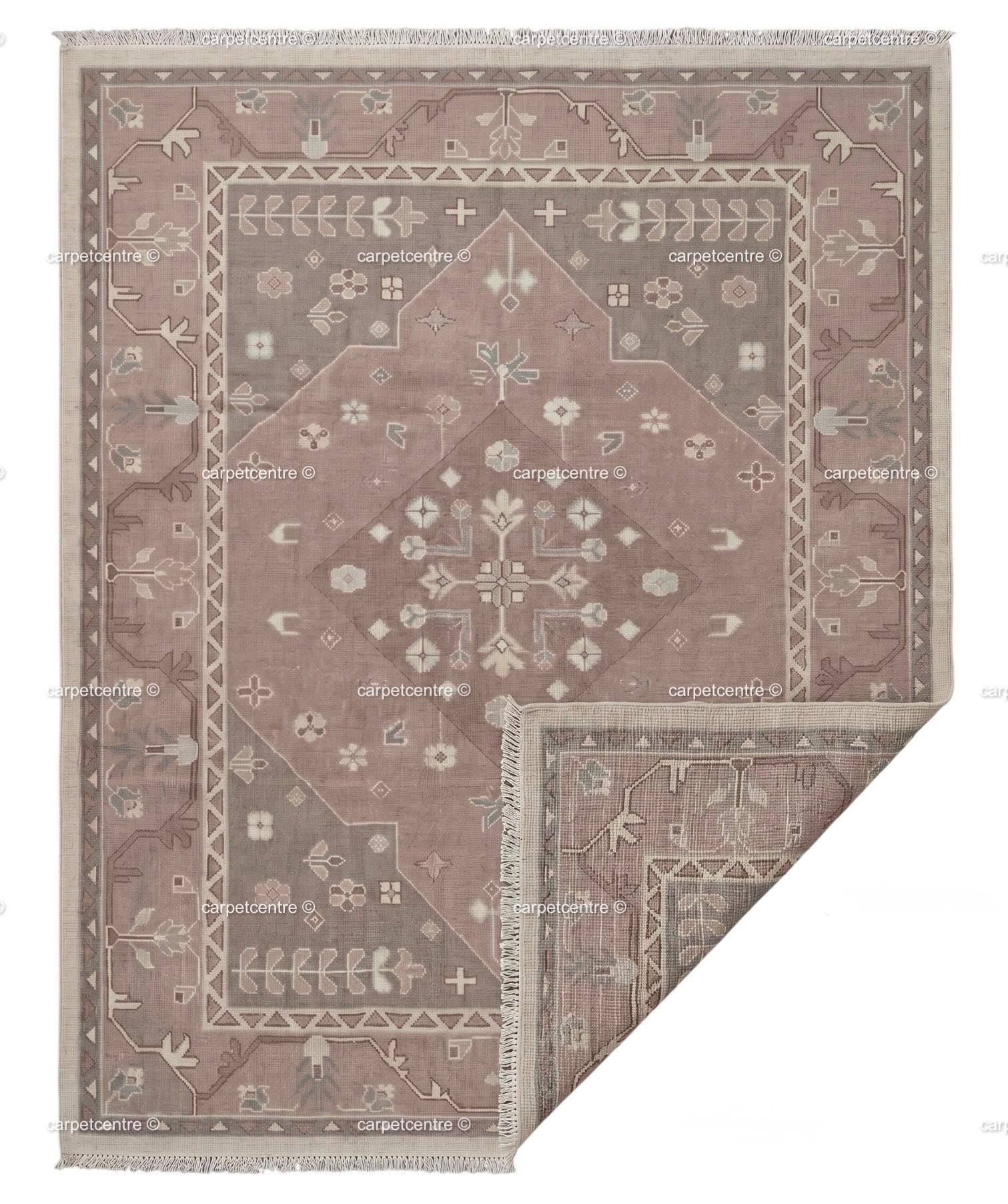 Hand Knotted Dusty Rose Oushak Rug, New Zealand Wool Area Rug