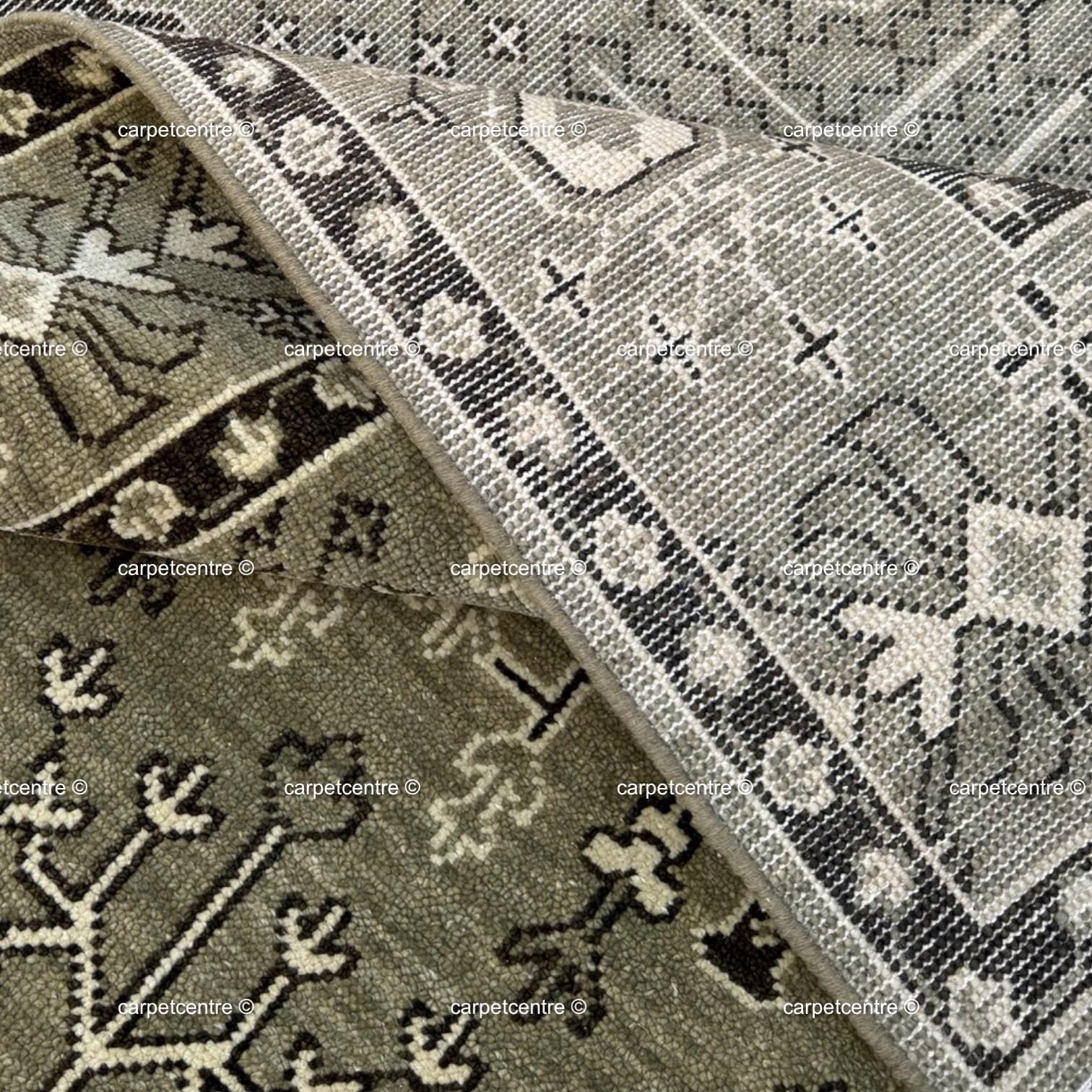 Hand Knotted Wool Oushak Rug, Olive Green Tree of Life Area Carpet