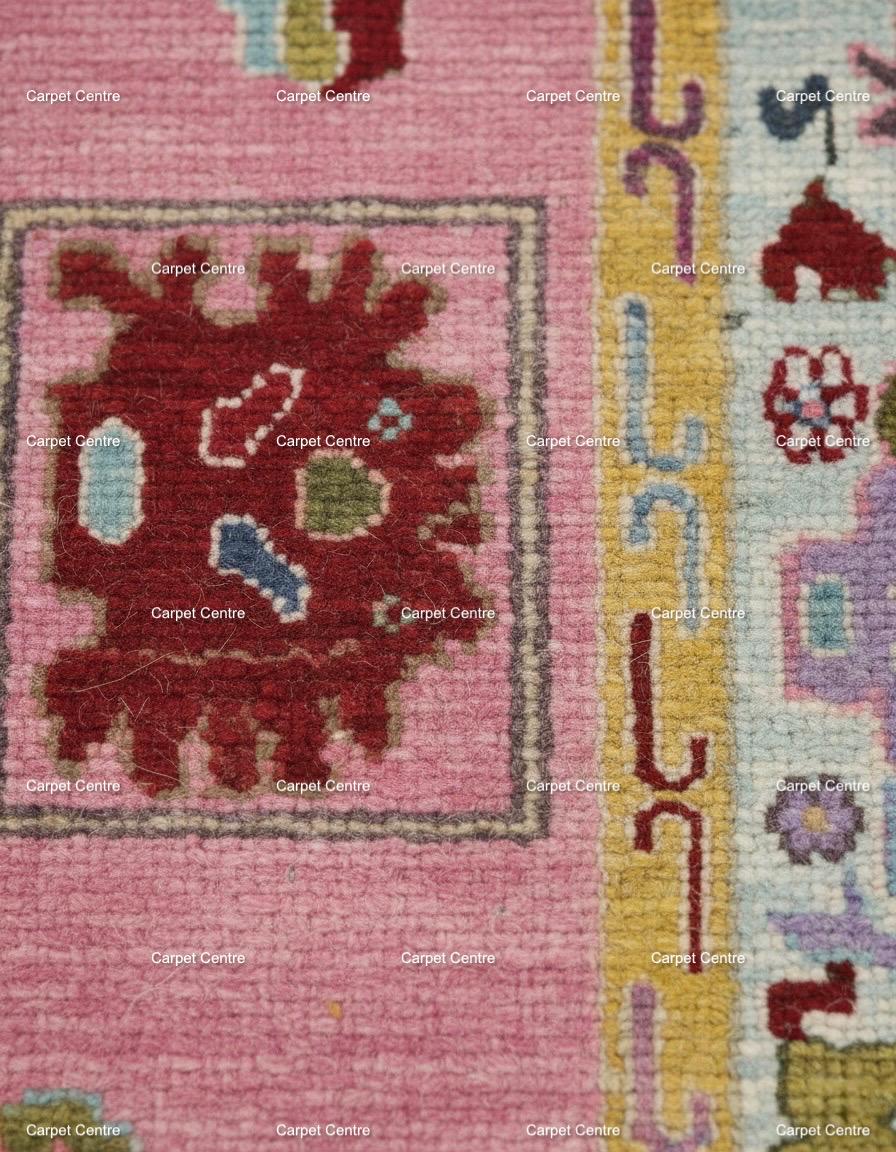 Pink Abstract Oushak Rug | Hand-Knotted Wool, Custom Sizes