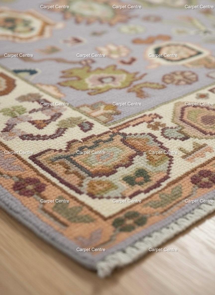 Lavender Oushak Rug, Hand-Knotted Wool Area Rug, Modern Boho Style