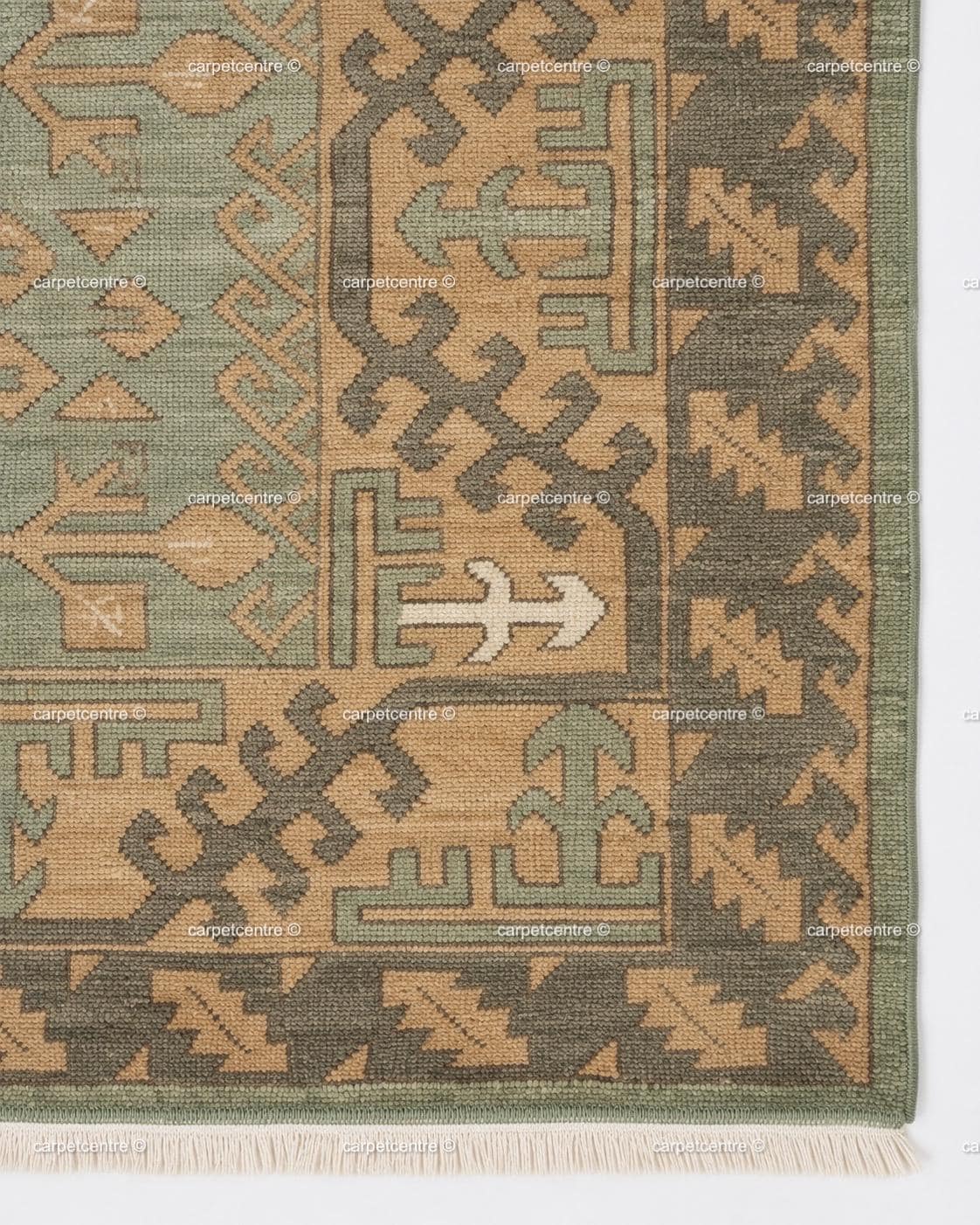Hand Knotted Oushak Rug: Sage Green Tribal Wool, Turkish Artisan Design