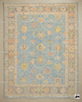 Handmade Sky Blue Oushak Wool Rug, Turkish Knot, Coastal Farmhouse Decor
