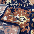 Navy Blue Oushak Rug, Rust Geometric Turkish Tribal Boho Area Rug