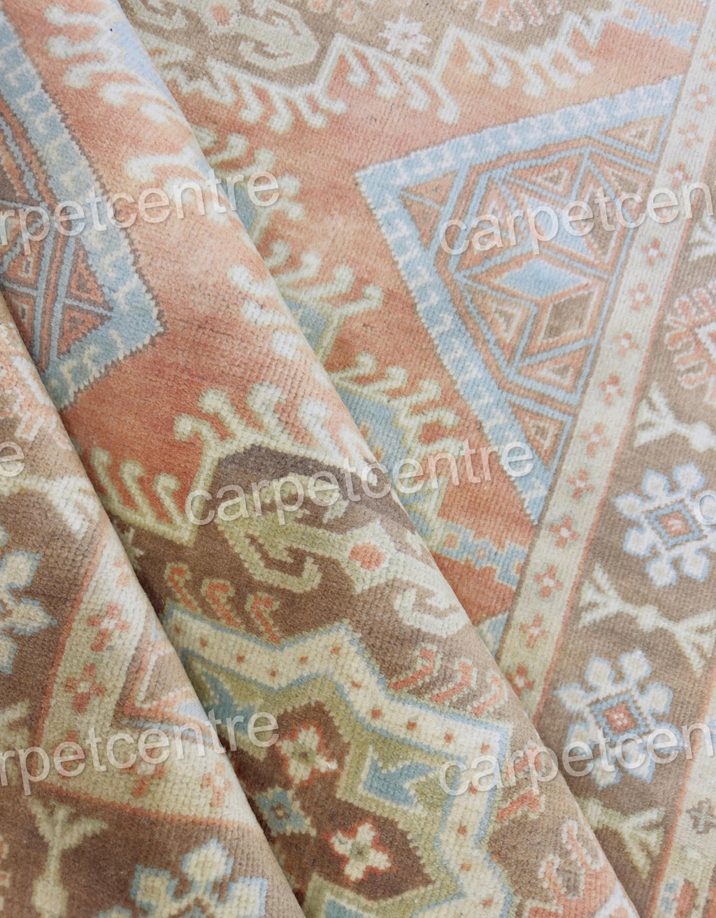 Hand Knotted Wool Rug, Terracotta Muted Orange Tribal Design, Vintage Style Carpet