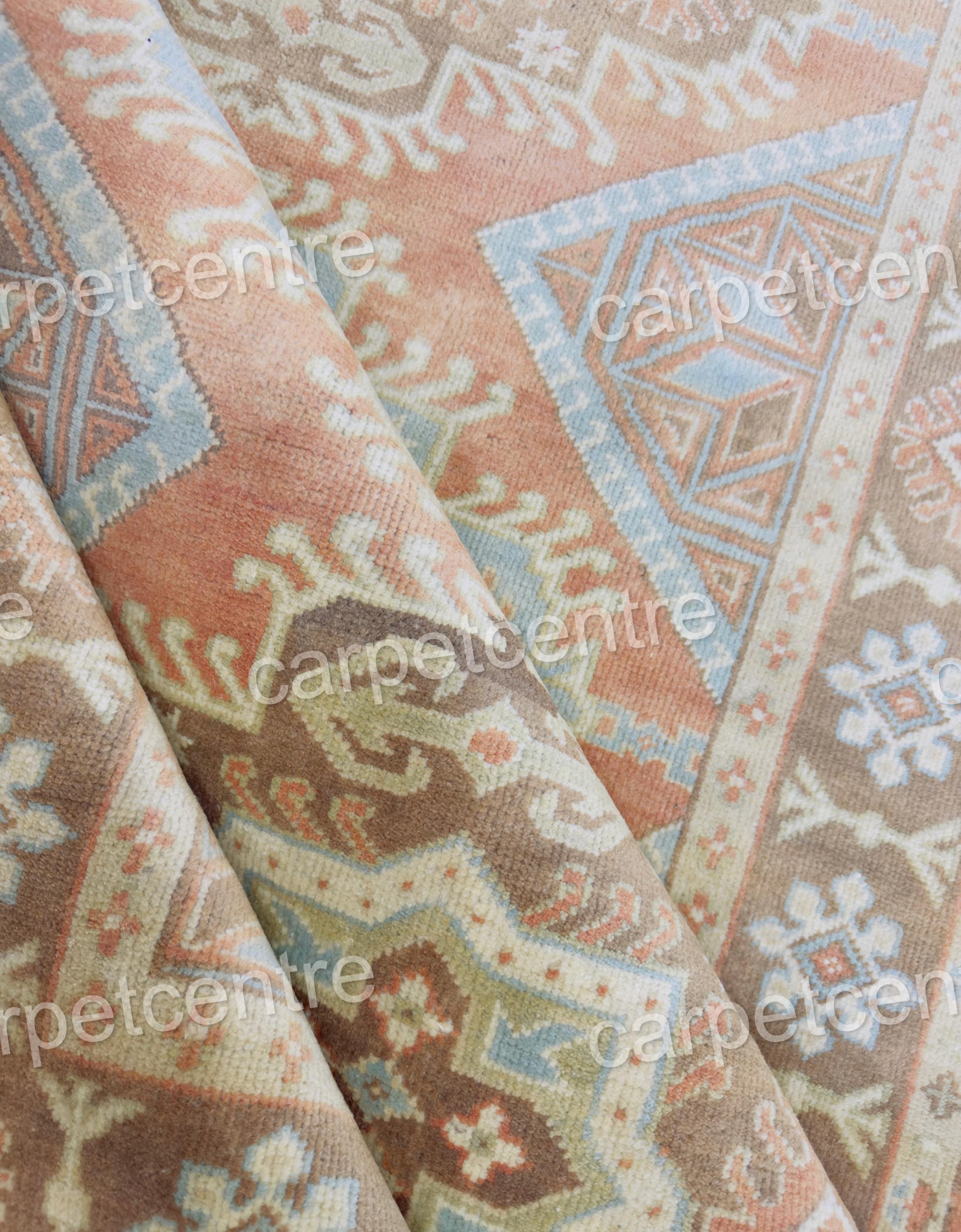 Hand Knotted Wool Rug, Terracotta Muted Orange Tribal Design, Vintage Style Carpet
