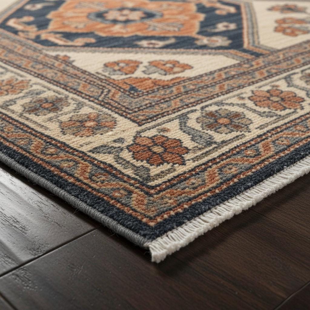 Hand-Knotted Wool Runner Rug, Navy Blue Terracotta Hexagon, Oushak Style