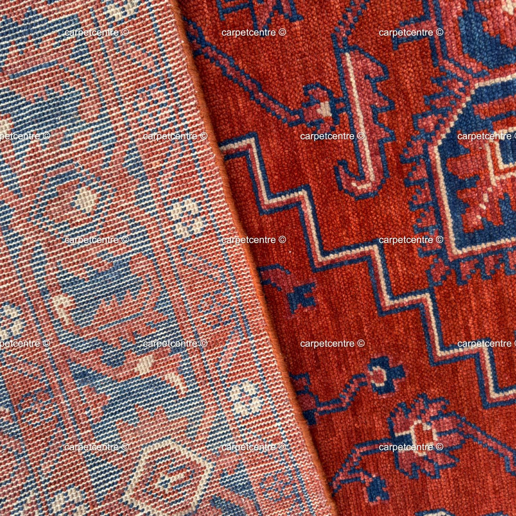 Dark Red Oushak Rug, Navy Blue Heriz Medallion, Hand Knotted 8x10 9x12 Wool Area Rug, Vintage Persian Style, Burgundy Living Room Carpet