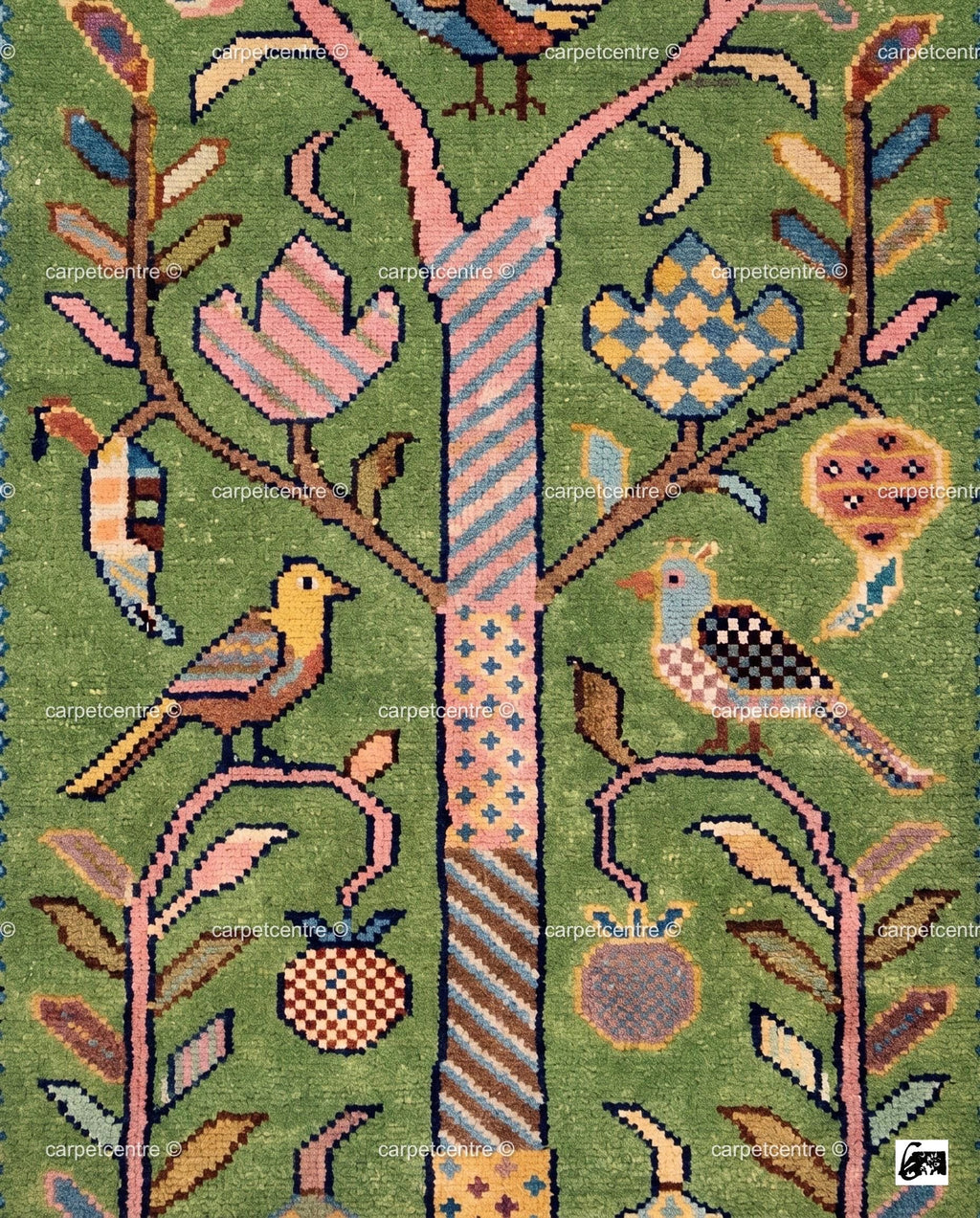 Handmade Wool Tree of Life Runner Rug: Colorful Botanical Hallway Carpet