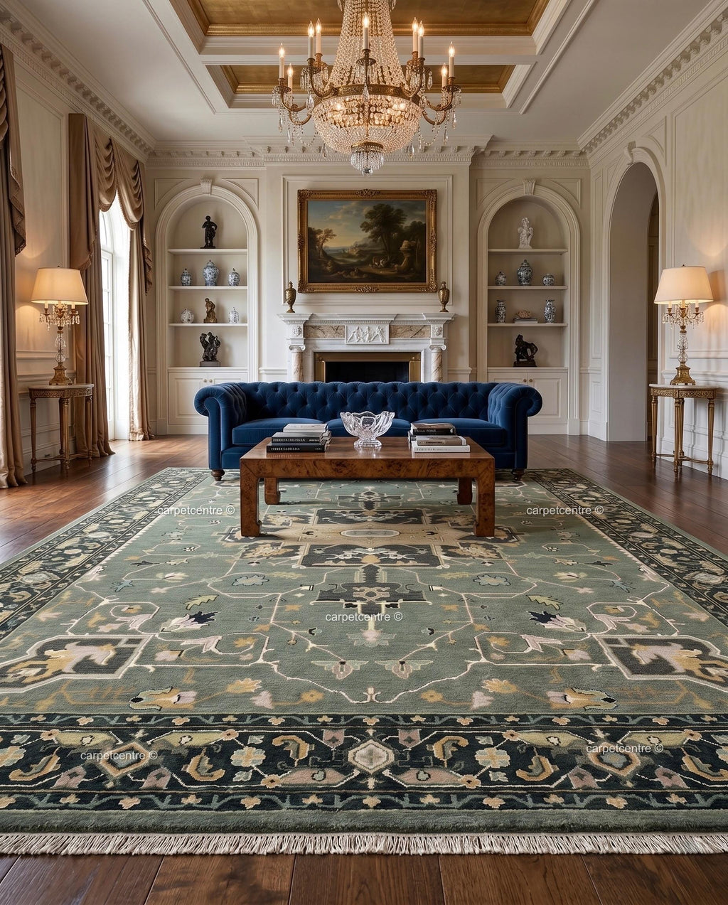Sage Green Oushak Rug | Hand Knotted Wool Turkish Carpet | Muted Boho Bedroom Rug