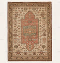 Hand Knotted Oushak Rug: Terracotta Medallion, New Zealand Wool, Custom Size Area Carpet