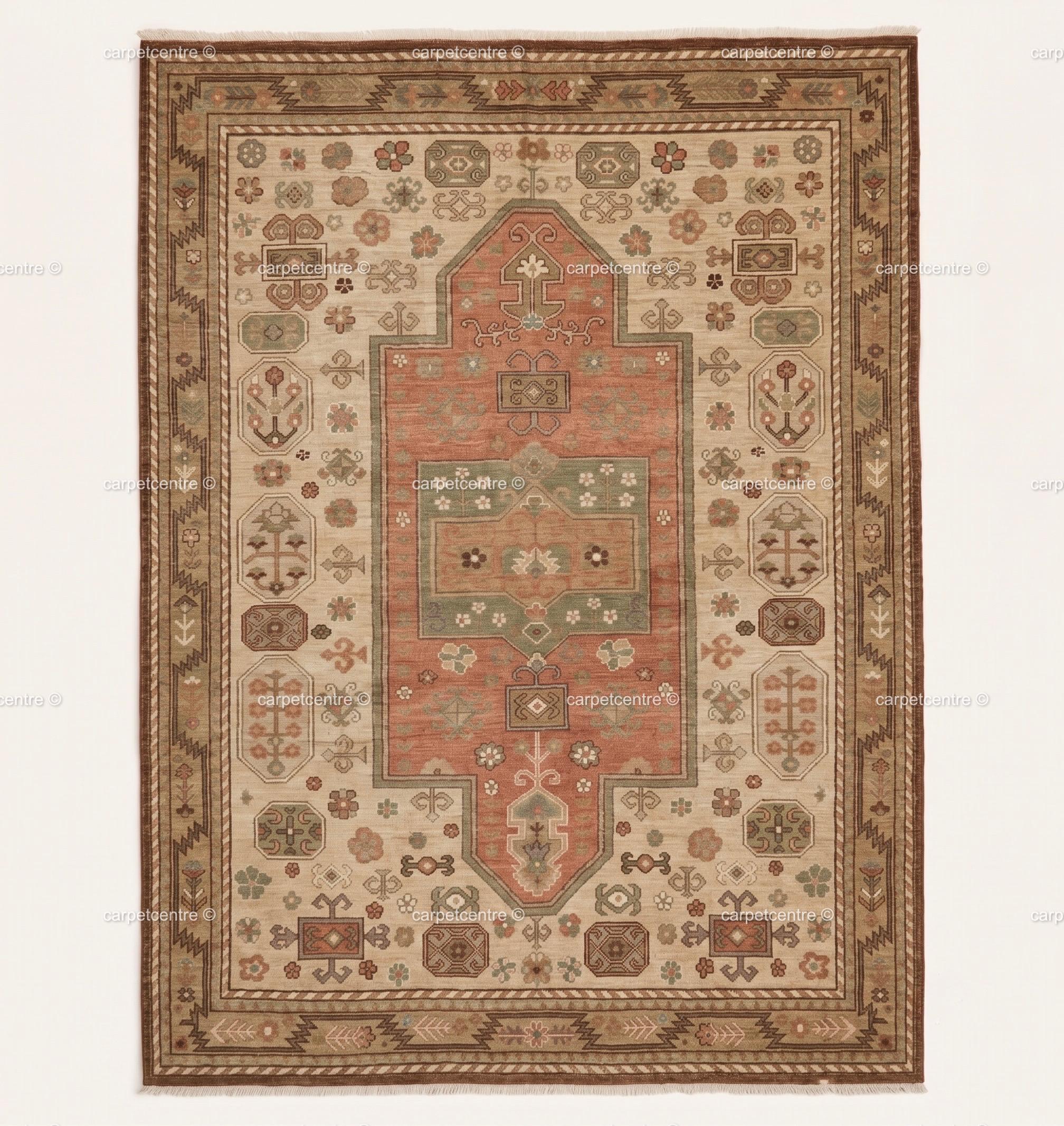 Hand Knotted Oushak Rug: Terracotta Medallion, New Zealand Wool, Custom Size Area Carpet