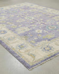 Hand-Knotted Wool Oushak Rug, Lavender Floral, Vintage Style