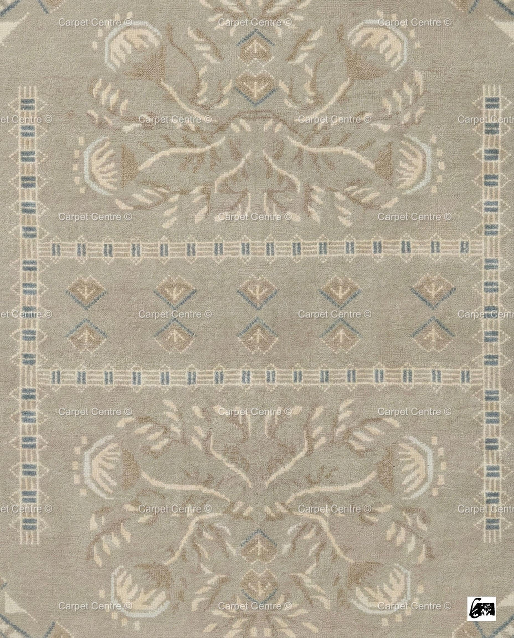 Hand Knotted Oushak Rug, Muted Taupe Geometric Wool Carpet, Boho Living Room Decor