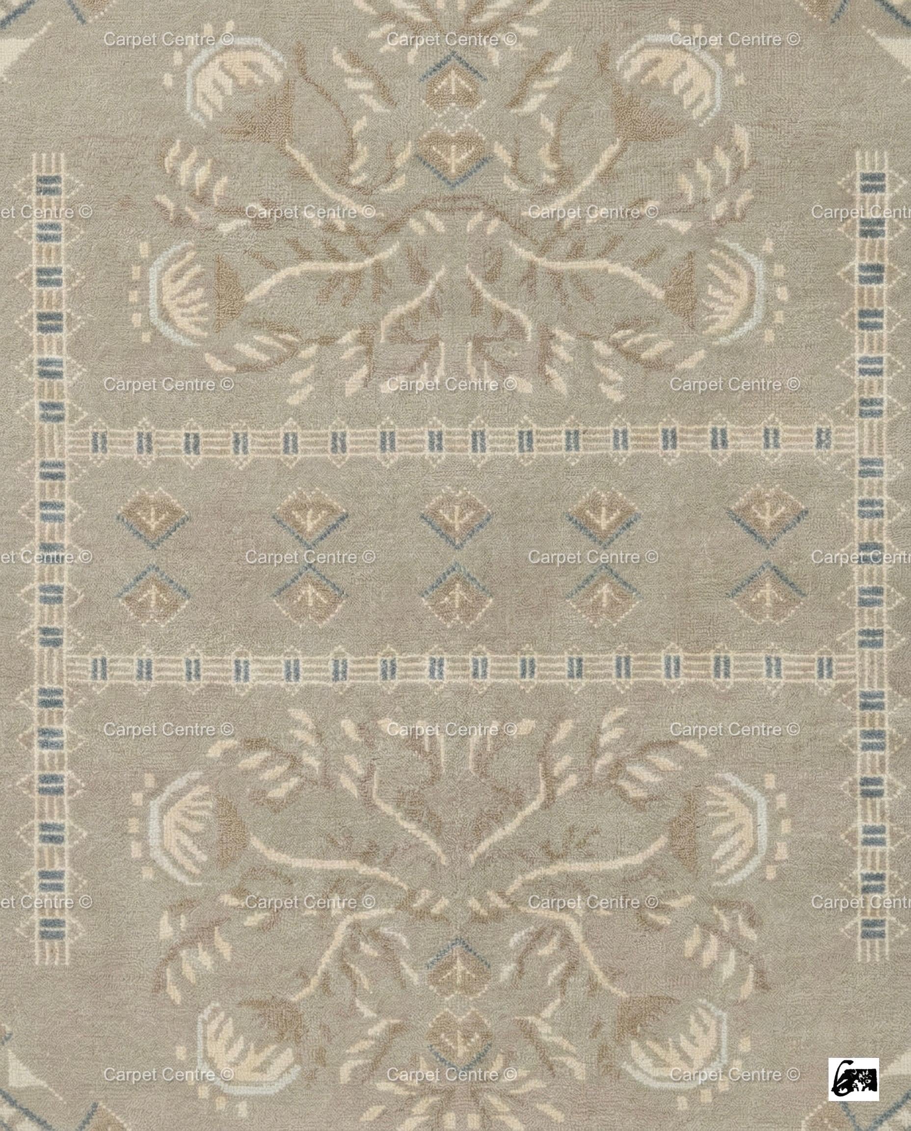 Hand Knotted Oushak Rug, Muted Taupe Geometric Wool Carpet, Boho Living Room Decor