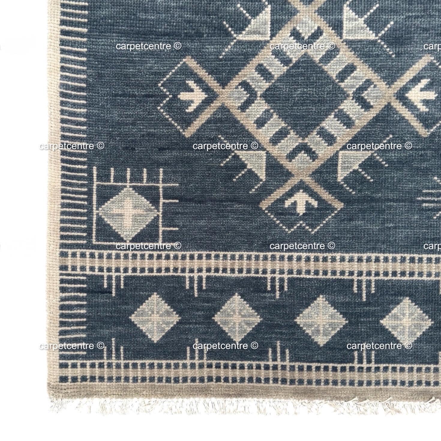 Hand Knotted Wool Oushak Rug, Navy Blue Tribal Floral Area Rug