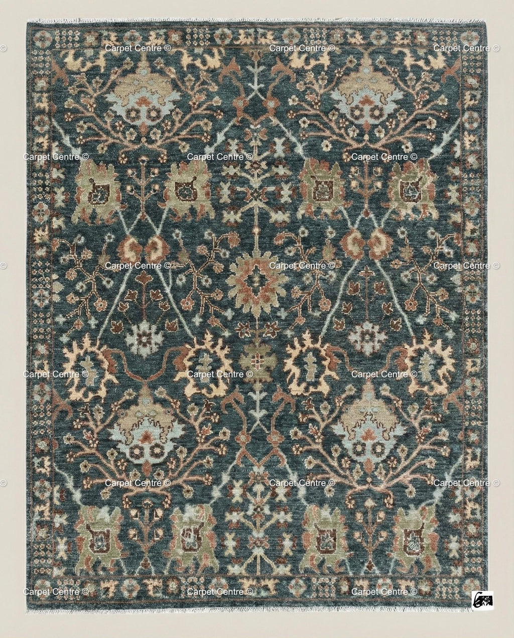 Hand Knotted Teal Oushak Rug, Wool Floral Medallion, Boho Decor