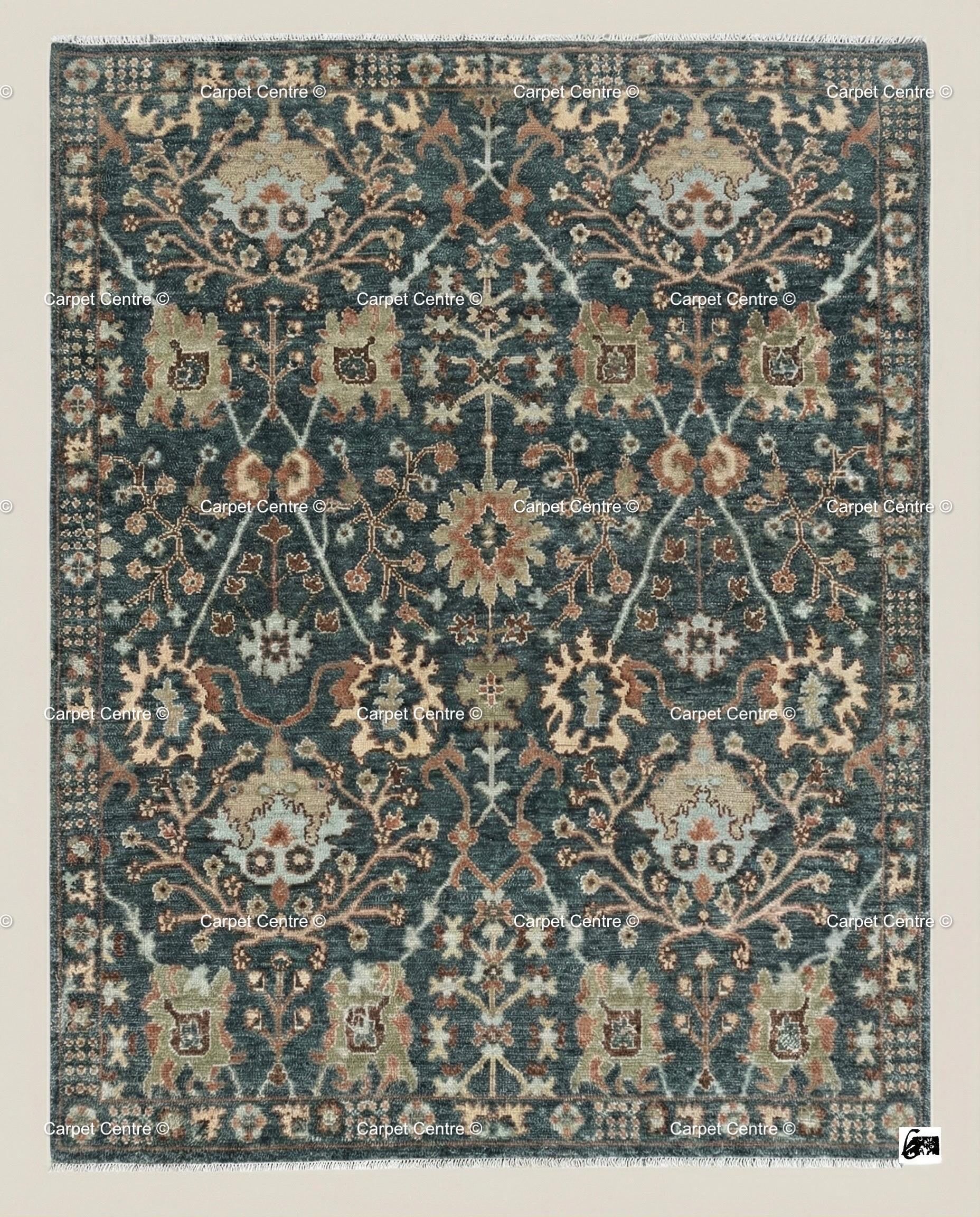 Hand Knotted Teal Oushak Rug, Wool Floral Medallion, Boho Decor