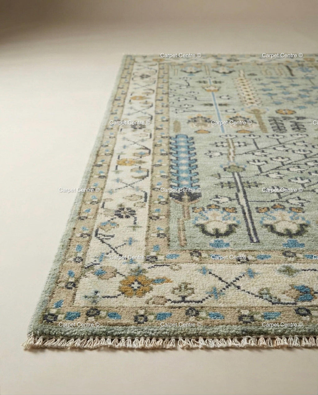 Hand Knotted Wool Oushak Rug – Sage Green Tree of Life Area Rug