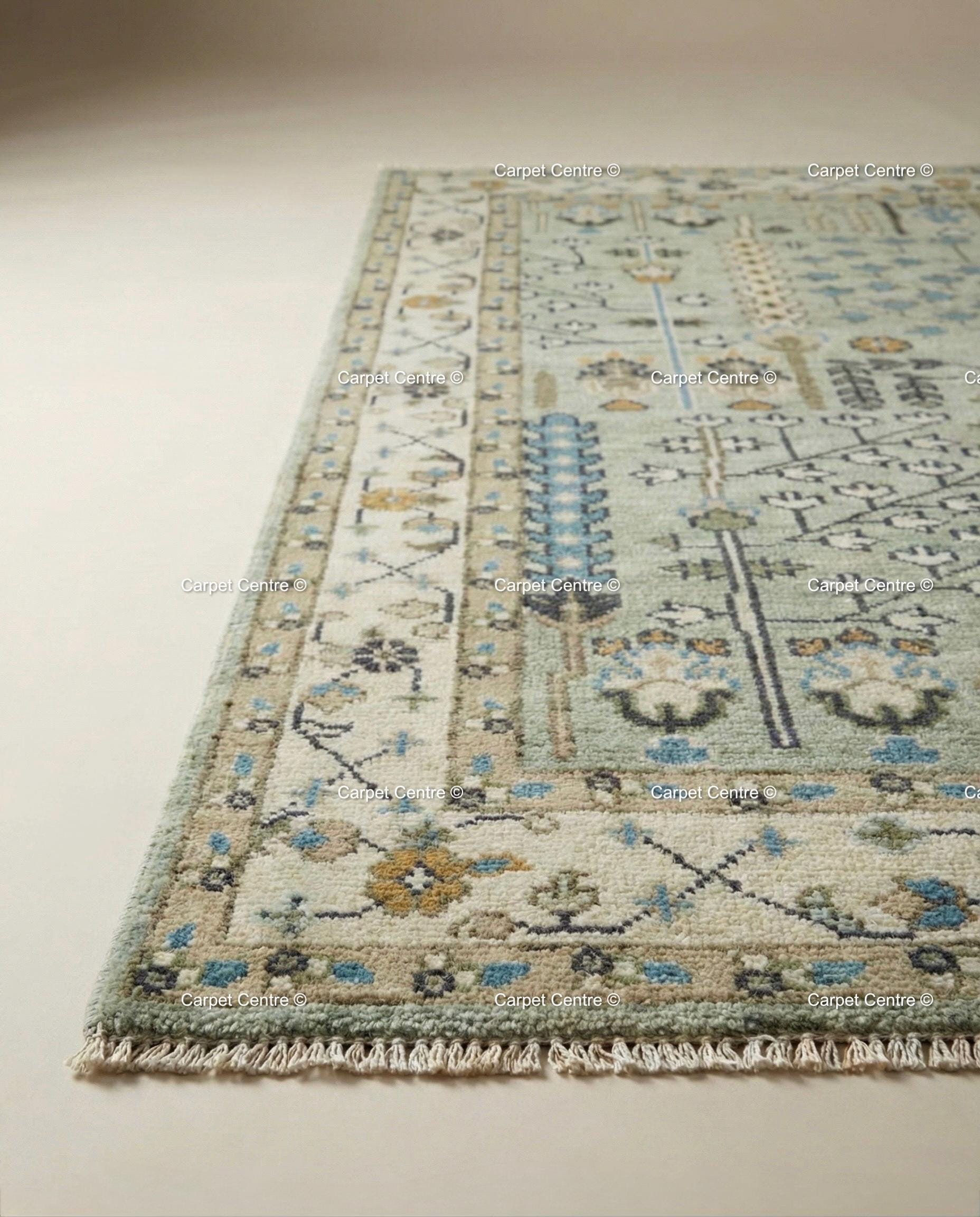 Hand Knotted Wool Oushak Rug – Sage Green Tree of Life Area Rug