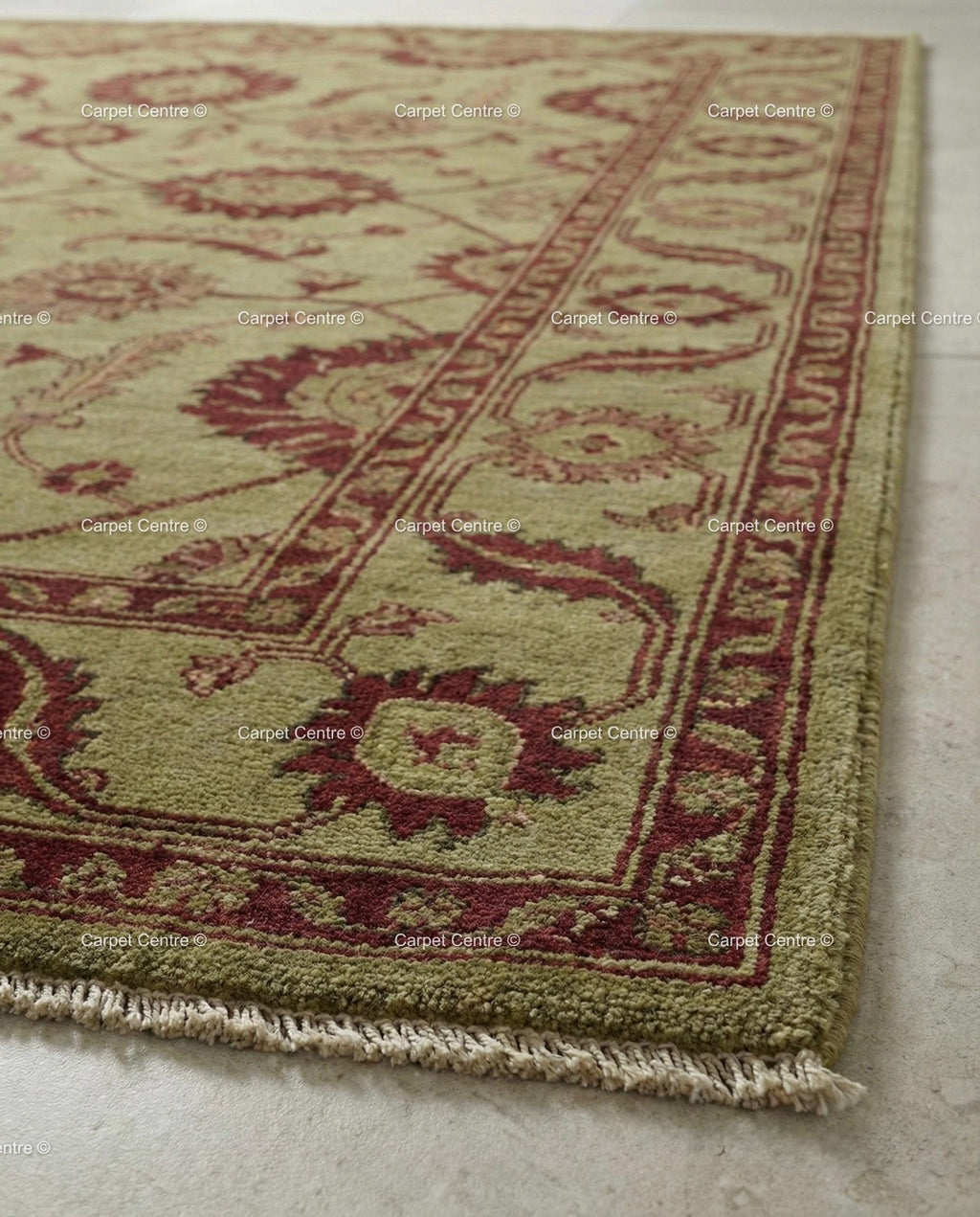 Hand-Knotted Wool Oushak Rug, Sage Green Floral, Arts & Crafts Style